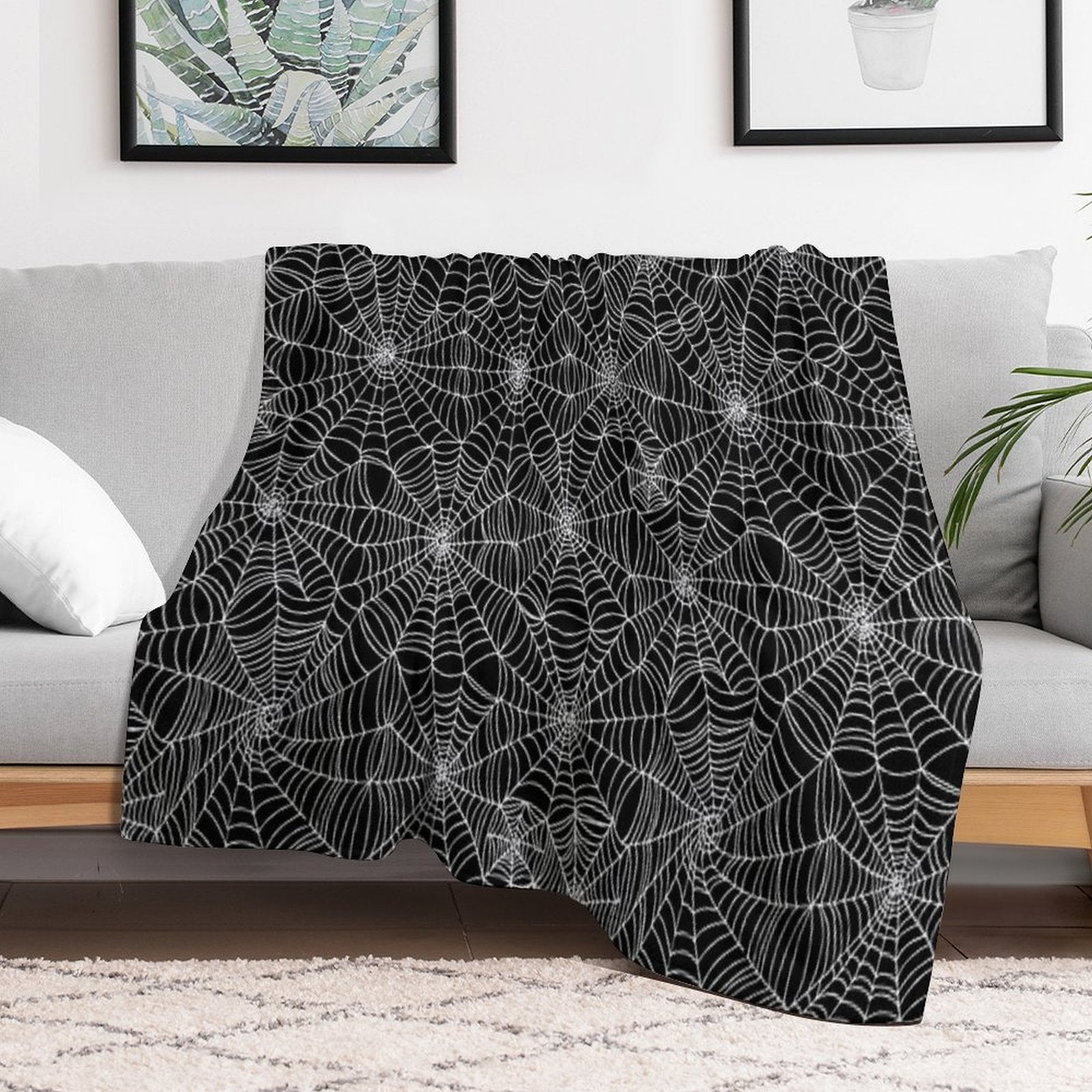 Spider Web Pattern - White on Black by Cecca Designs Plush Throw Blanket