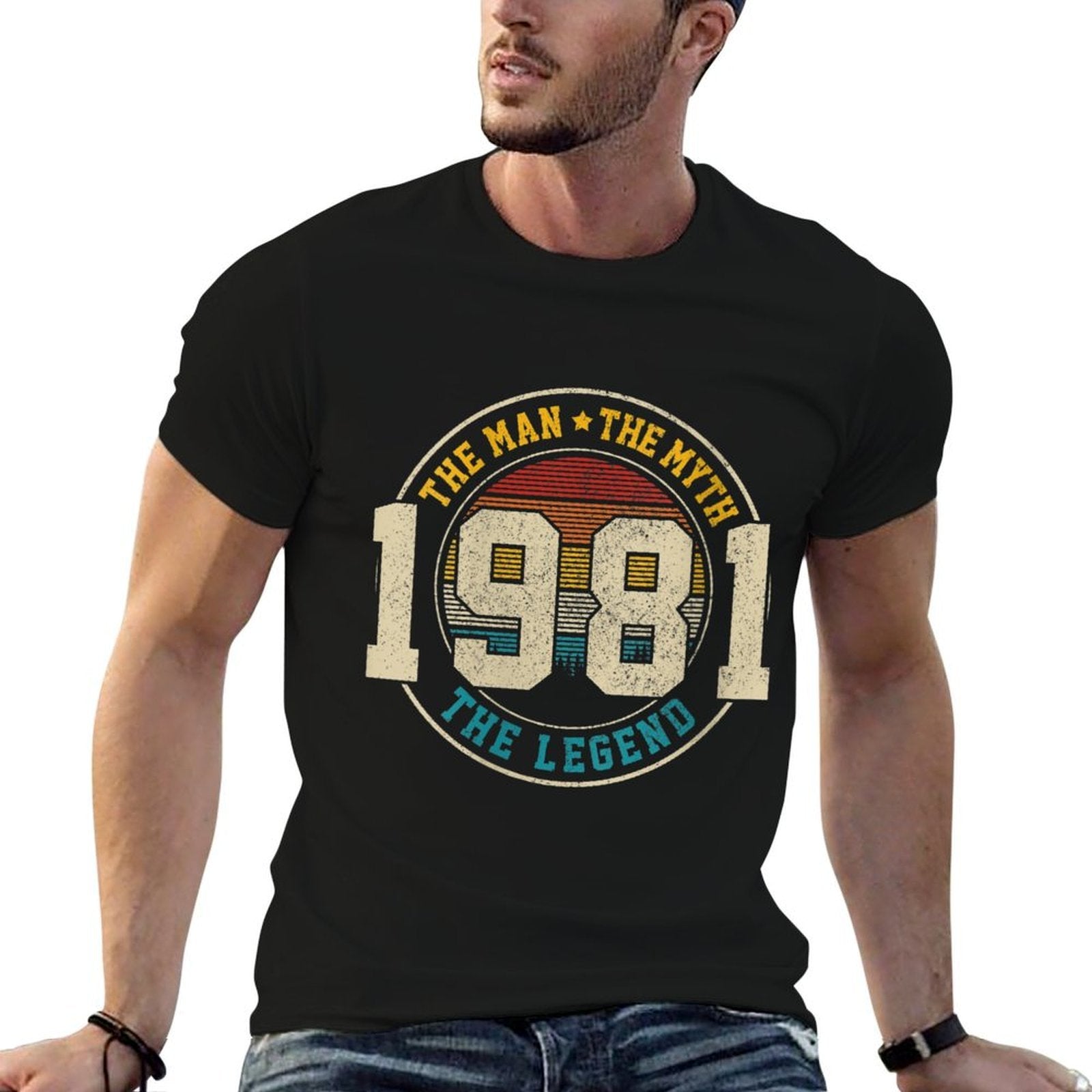 Womens 1981 The Man Myth Legend Vintage Funny 40th Birthday Gift  Ribbed Collar T-Shirt