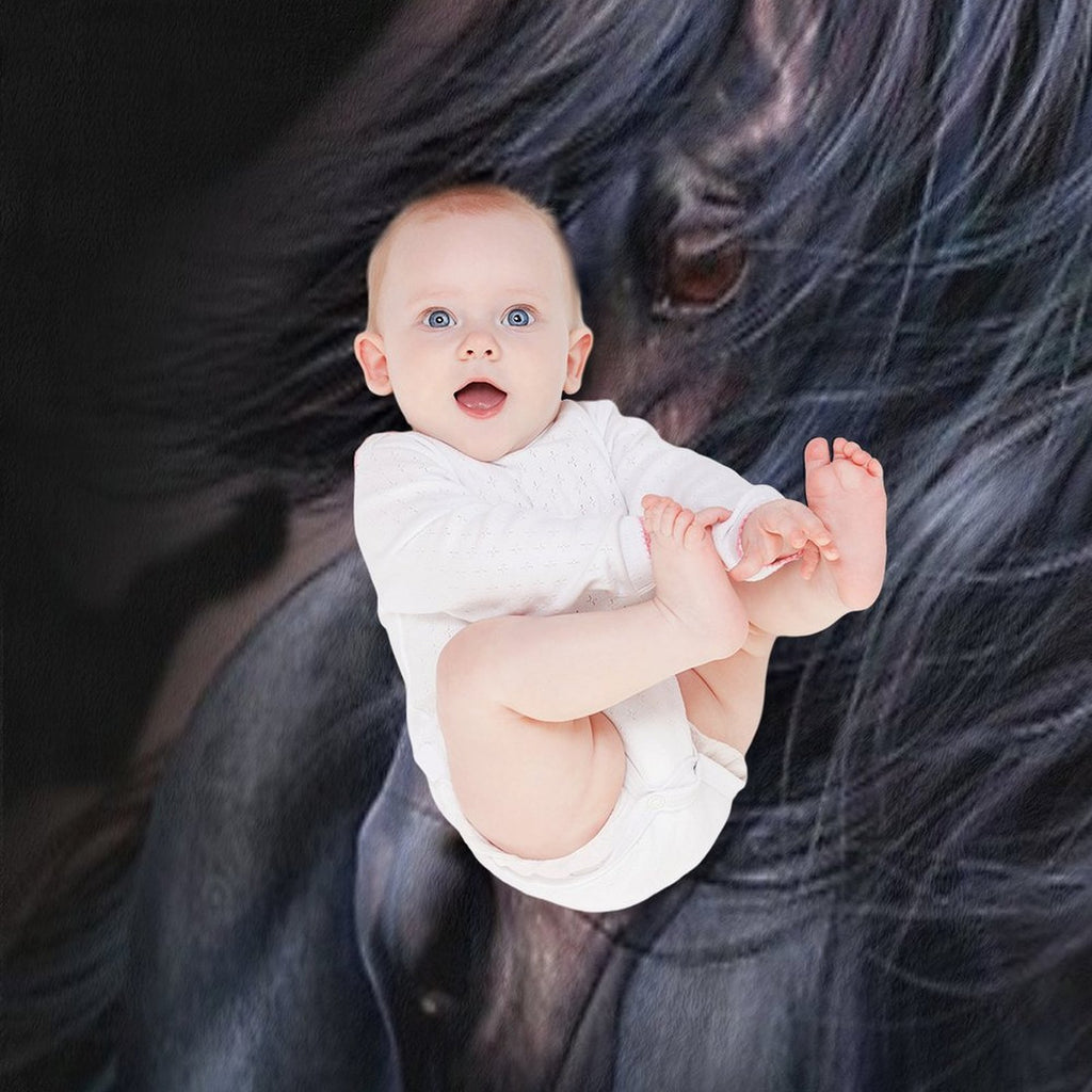 The Black Horse Machine-washable Throw Blanket