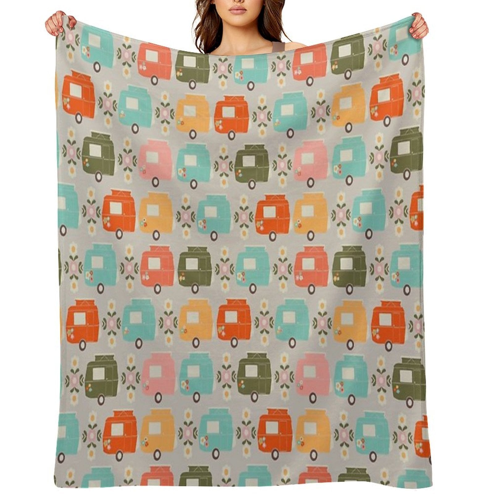 Colourful Vintage Caravans And Daisies Shrink-resistant Throw Blanket