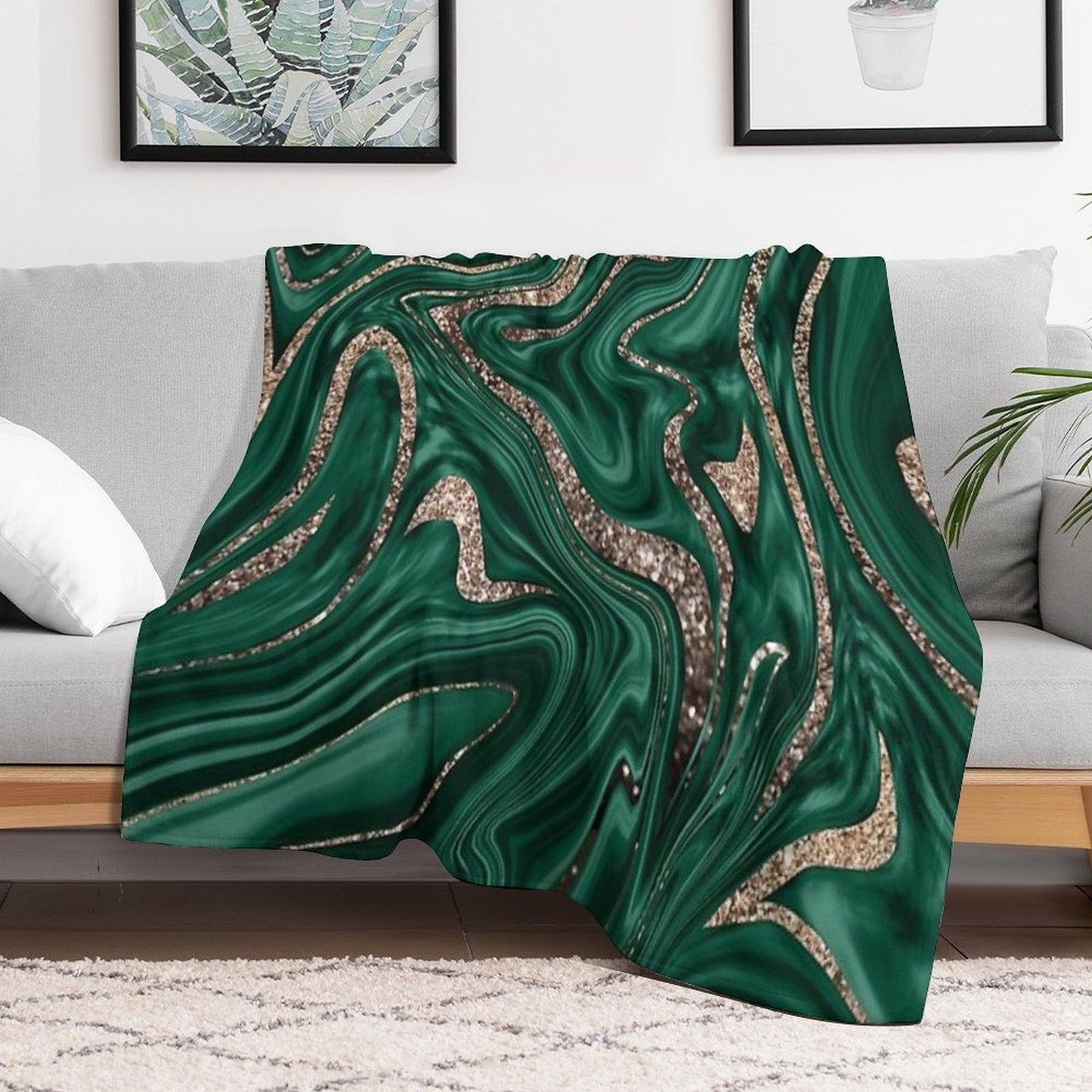 Emerald Green Black Gold Glam Marble #1 (Photo of Glitter Only - Not Reflective) Gift-ready Throw Blanket