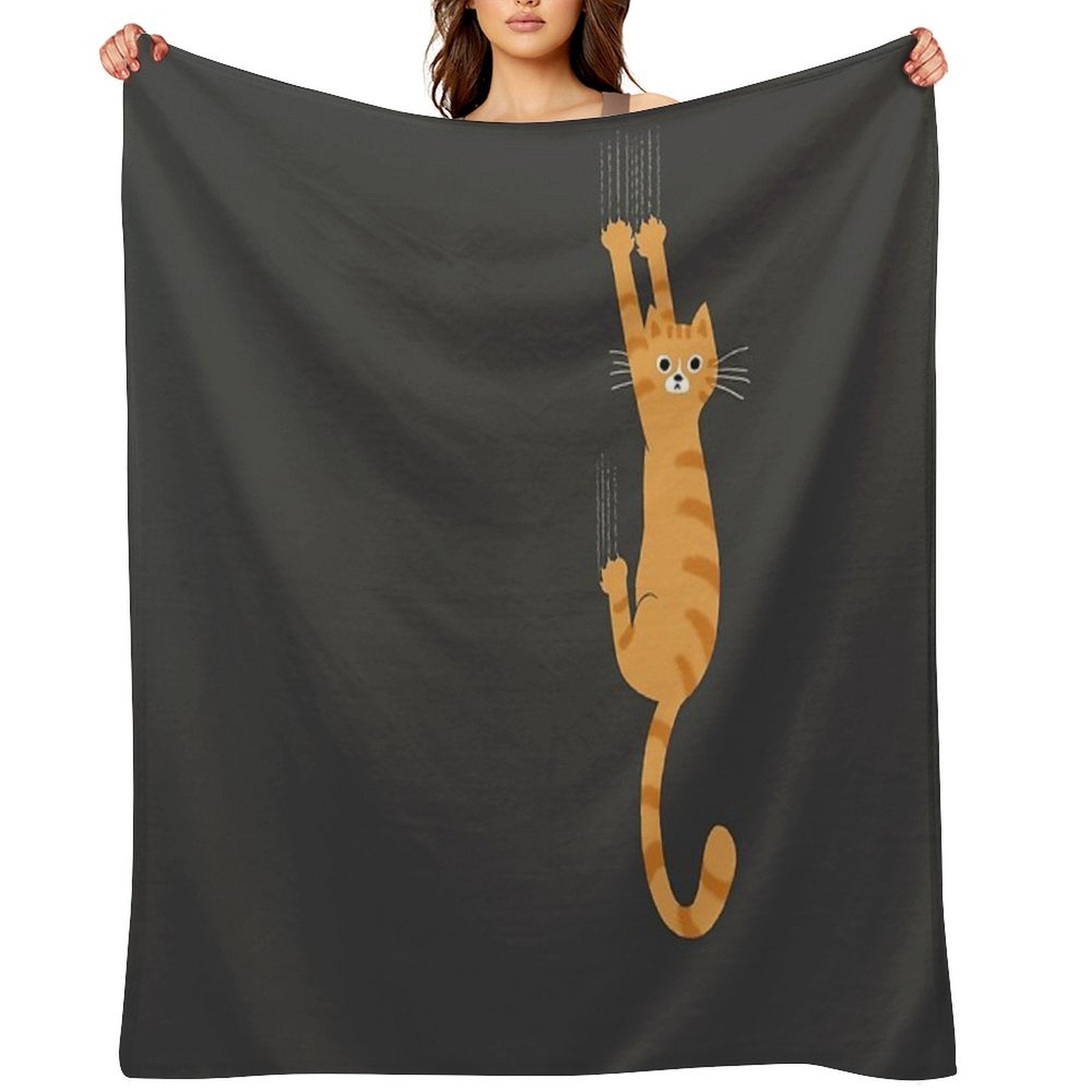 Orange Tabby Cat Hanging On  Funny Striped Cat Velvety-soft Throw Blanket