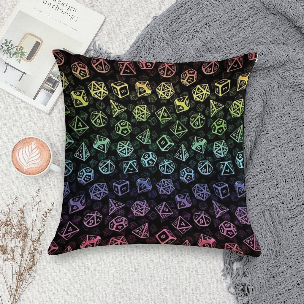 D20 Dice Set Pattern (Rainbow) Soft Anti-Pilling Throw Pillow