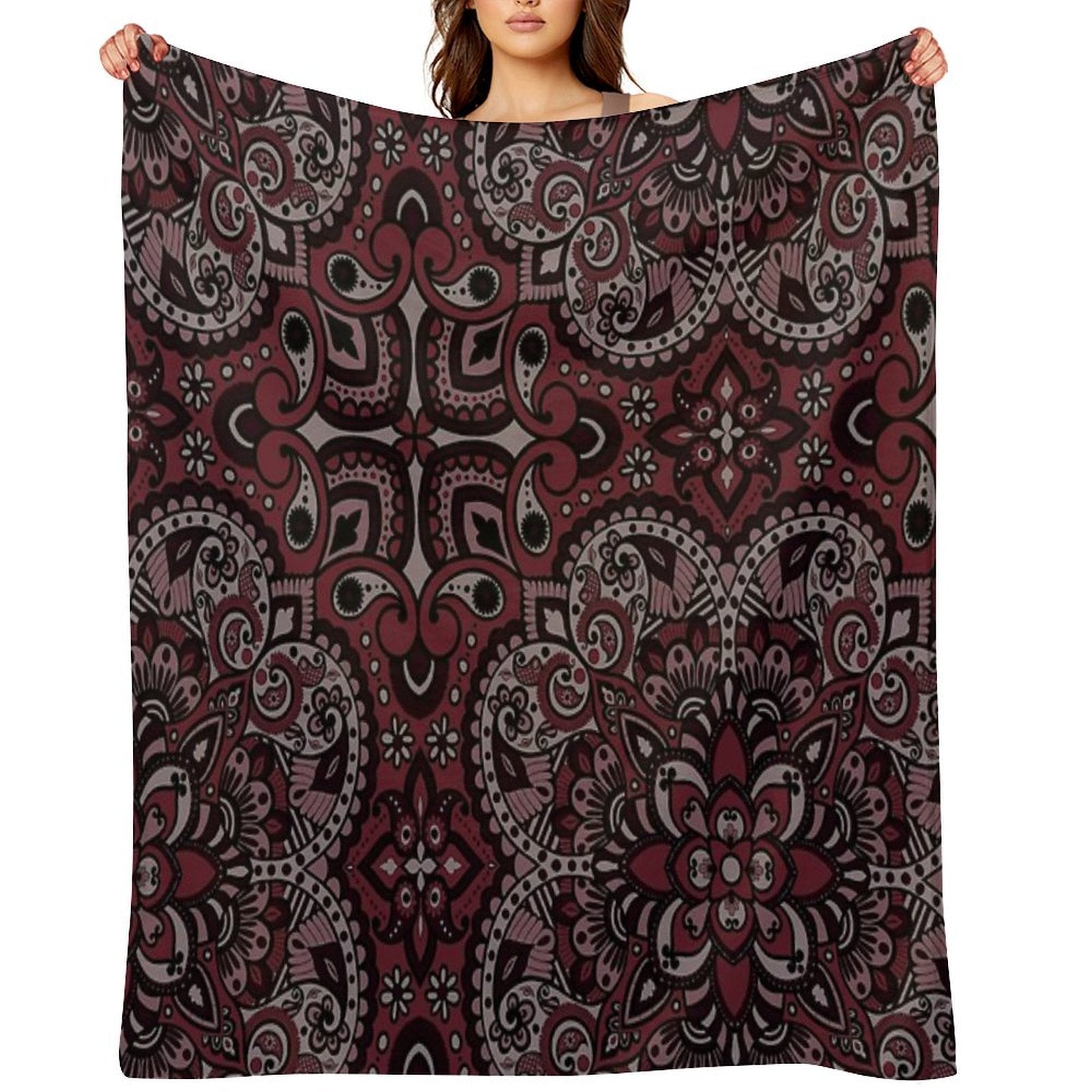Floral Mandala Repeat Pattern - Dark Pink Versatility Throw Blanket