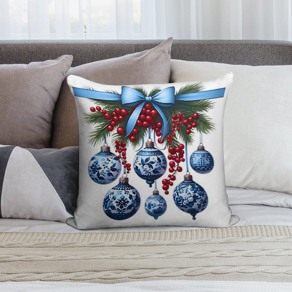 Chinoiserie Christmas Holiday. Blue And White Soft Shrink-Resistant Throw Pillow