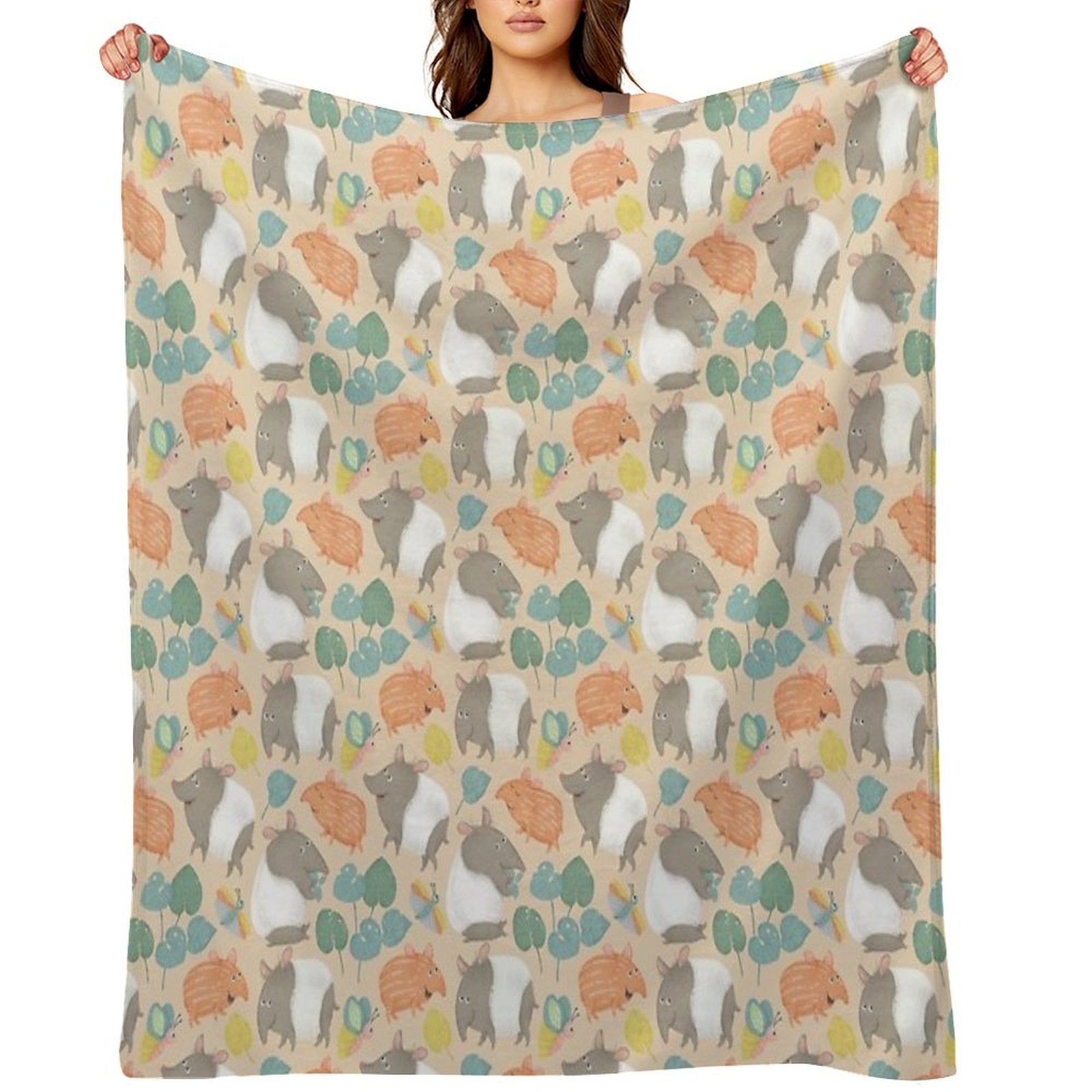 Tapir-peach Velvety-soft Throw Blanket