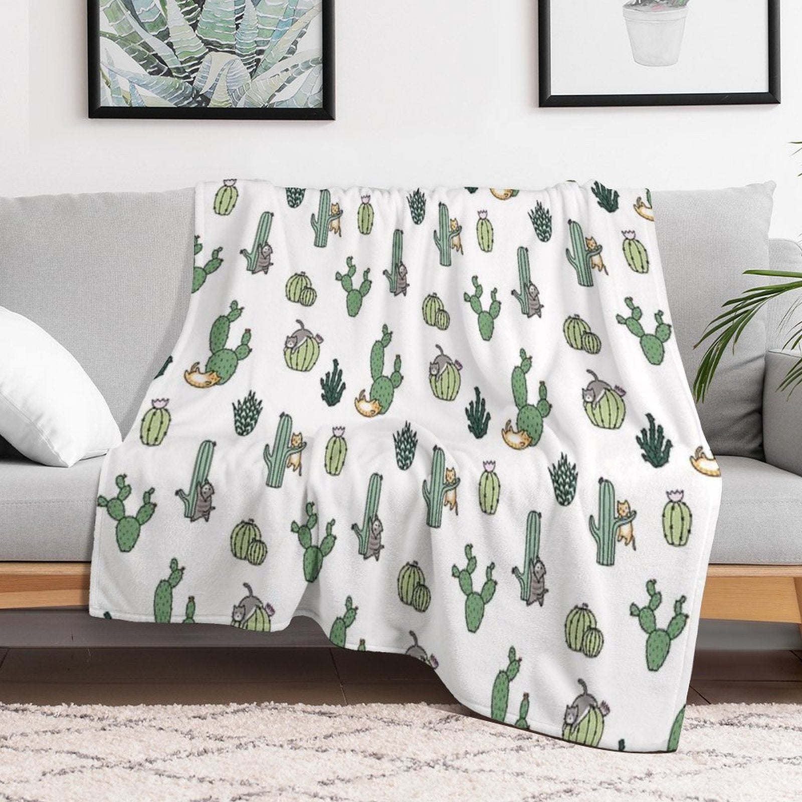 Cacti Cats Machine-washable Throw Blanket