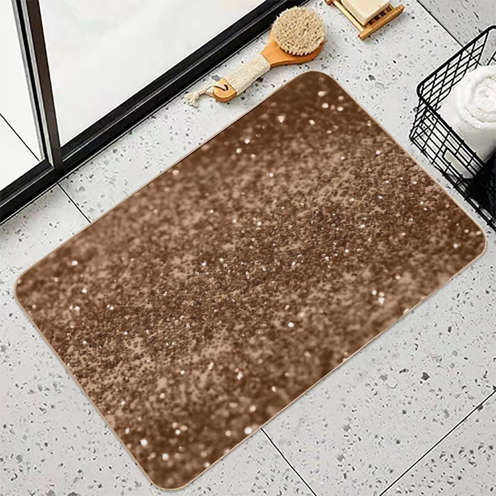 Gold Brown Glam #2 (Photo of Glitter Only - Not Reflective)  Repositionable Bath Mat