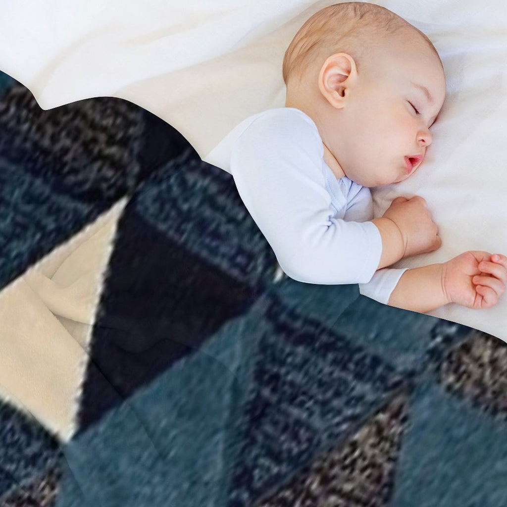 Navy Blue And Gray Bohemian Geometric Triangle Pattern Comfort Throw Blanket