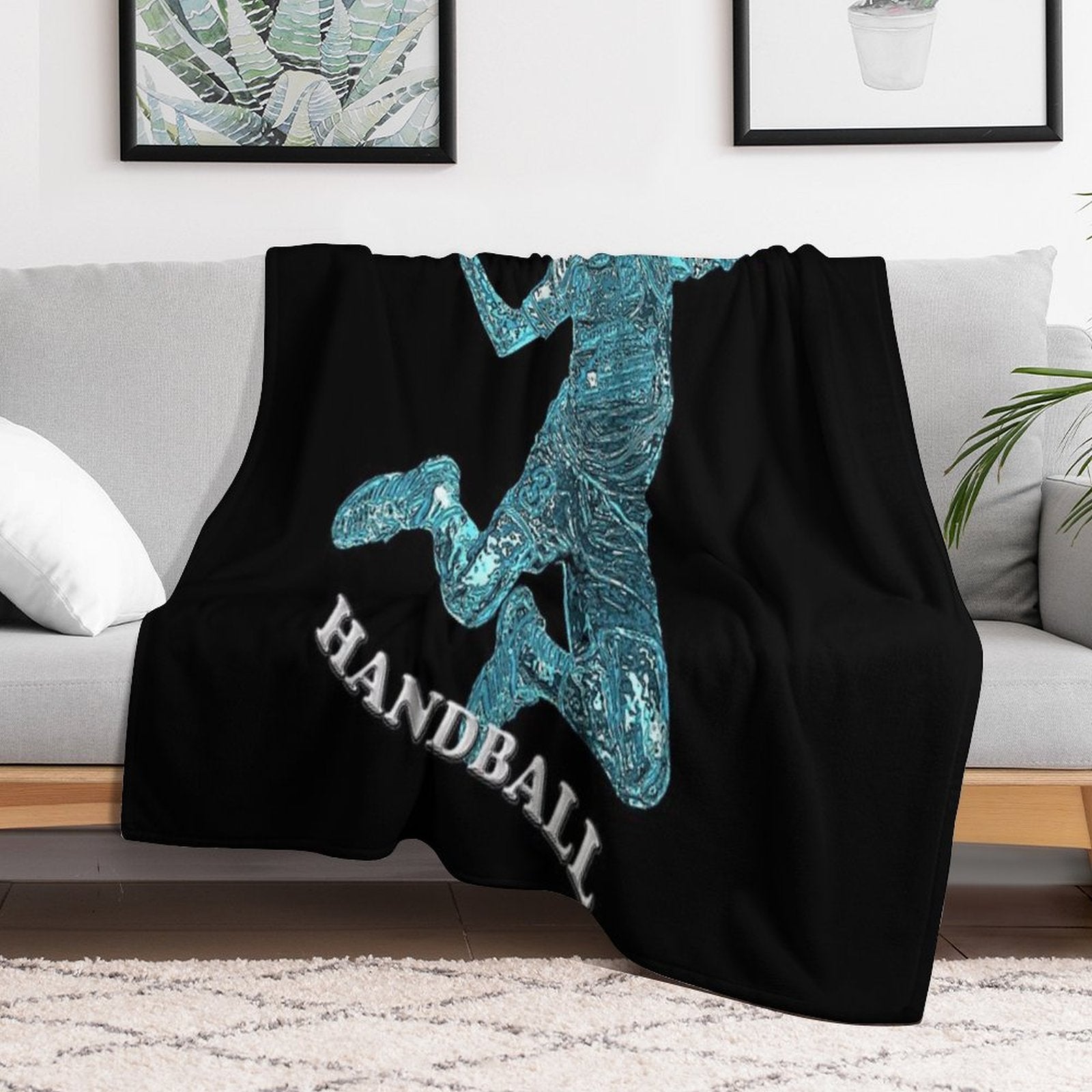 Handball Player Blue Silhouette Gift-ready Throw Blanket