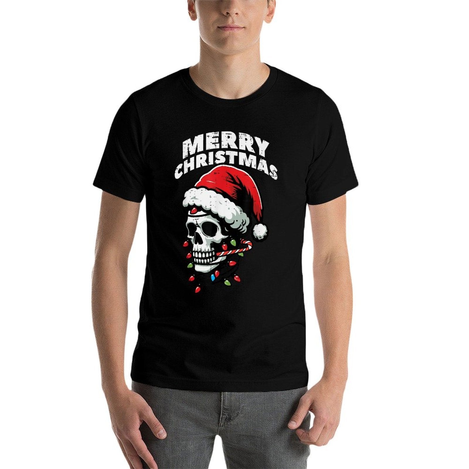 Merry Christmas Skull Santa Xmas Skeleton Head Men Women Kid  Soft T-Shirt
