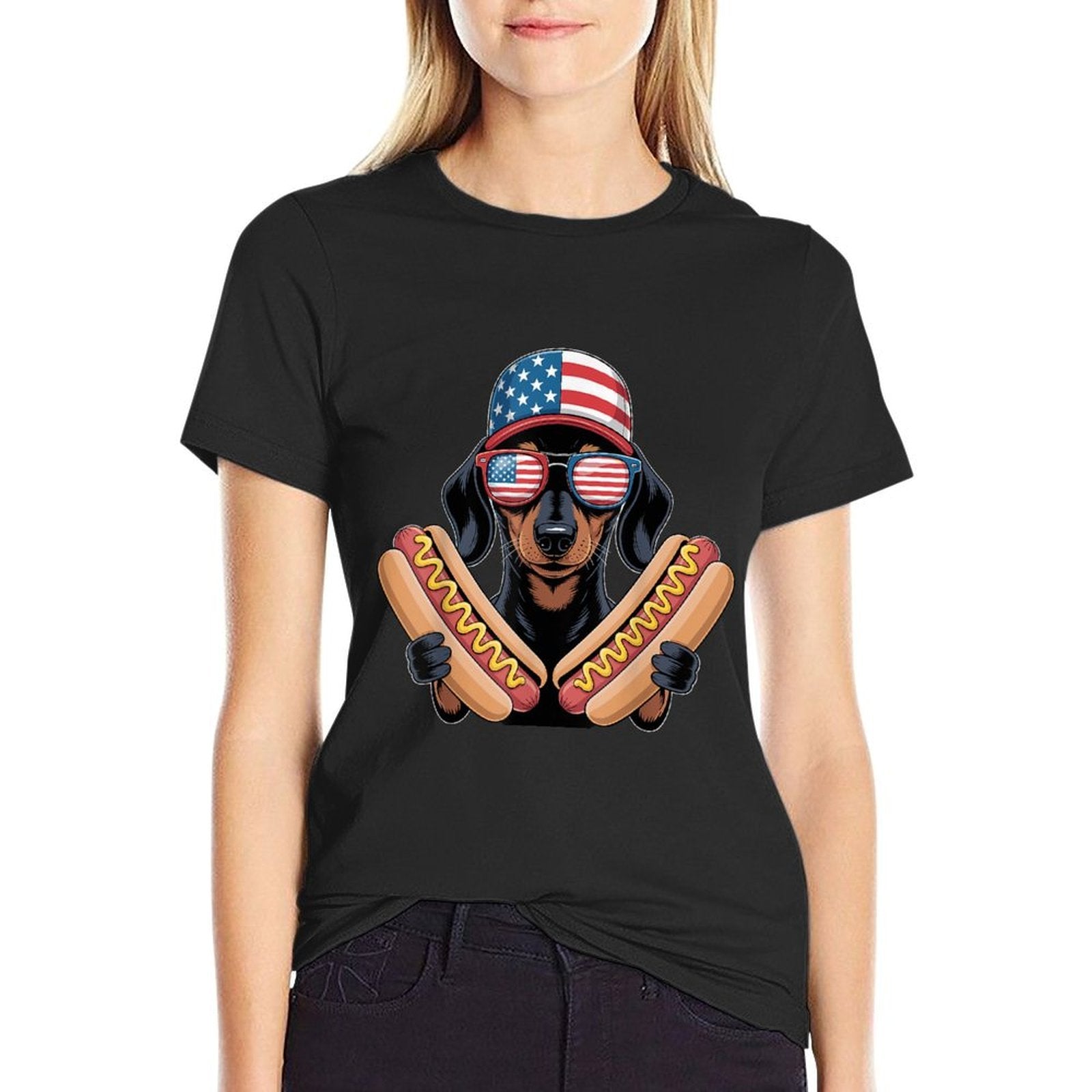 Funny Patriotic Dachshund 4th Of July Hotdog American  Quick-drying T-Shirt