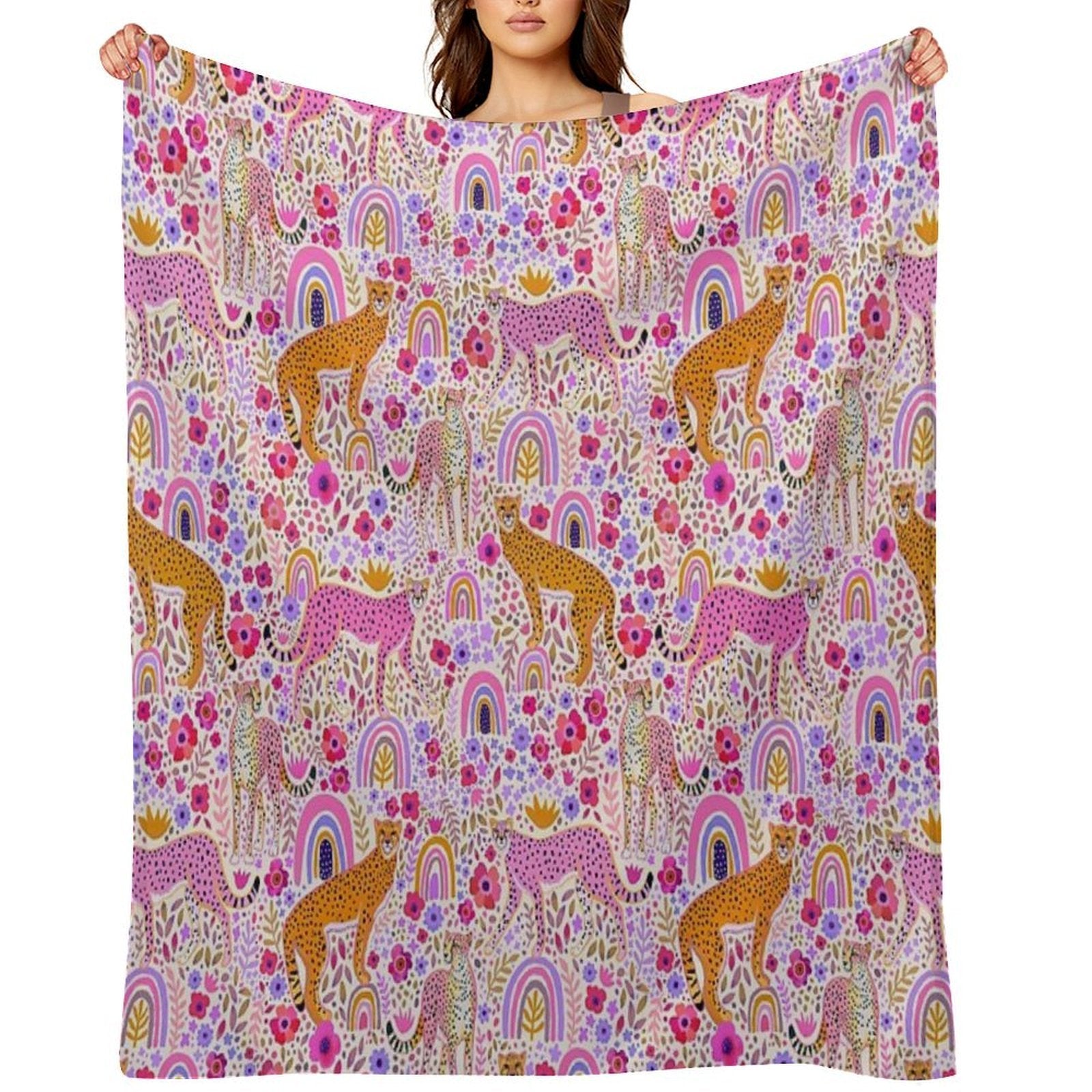 Cheetah’s in A Rainbow Garden Plush Throw Blanket