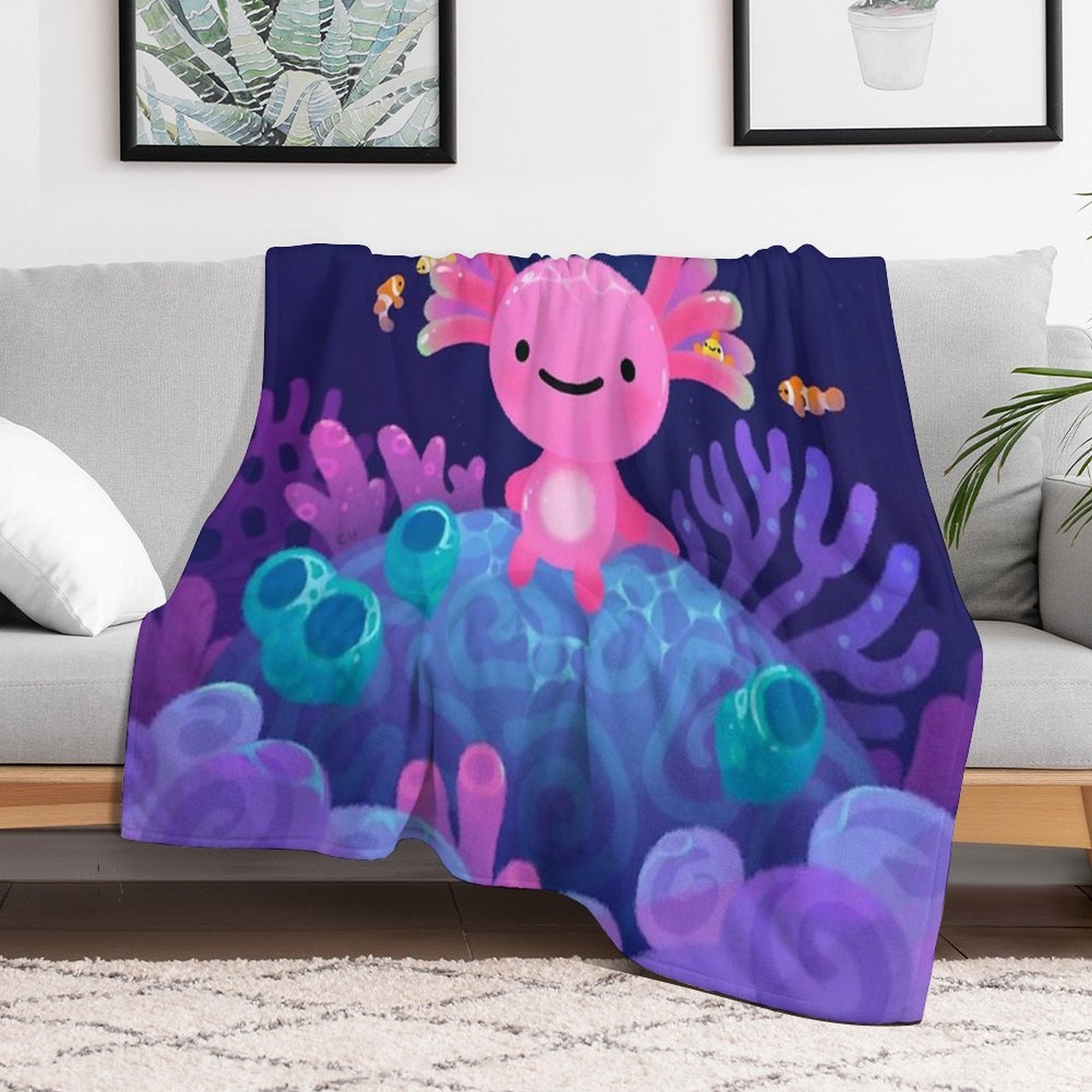 Coral Axolotl Quick-dry Throw Blanket