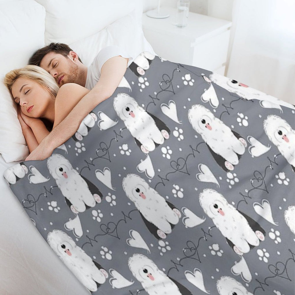 LOVE Old English Sheepdog - Black And White 1 Velvety-soft Throw Blanket