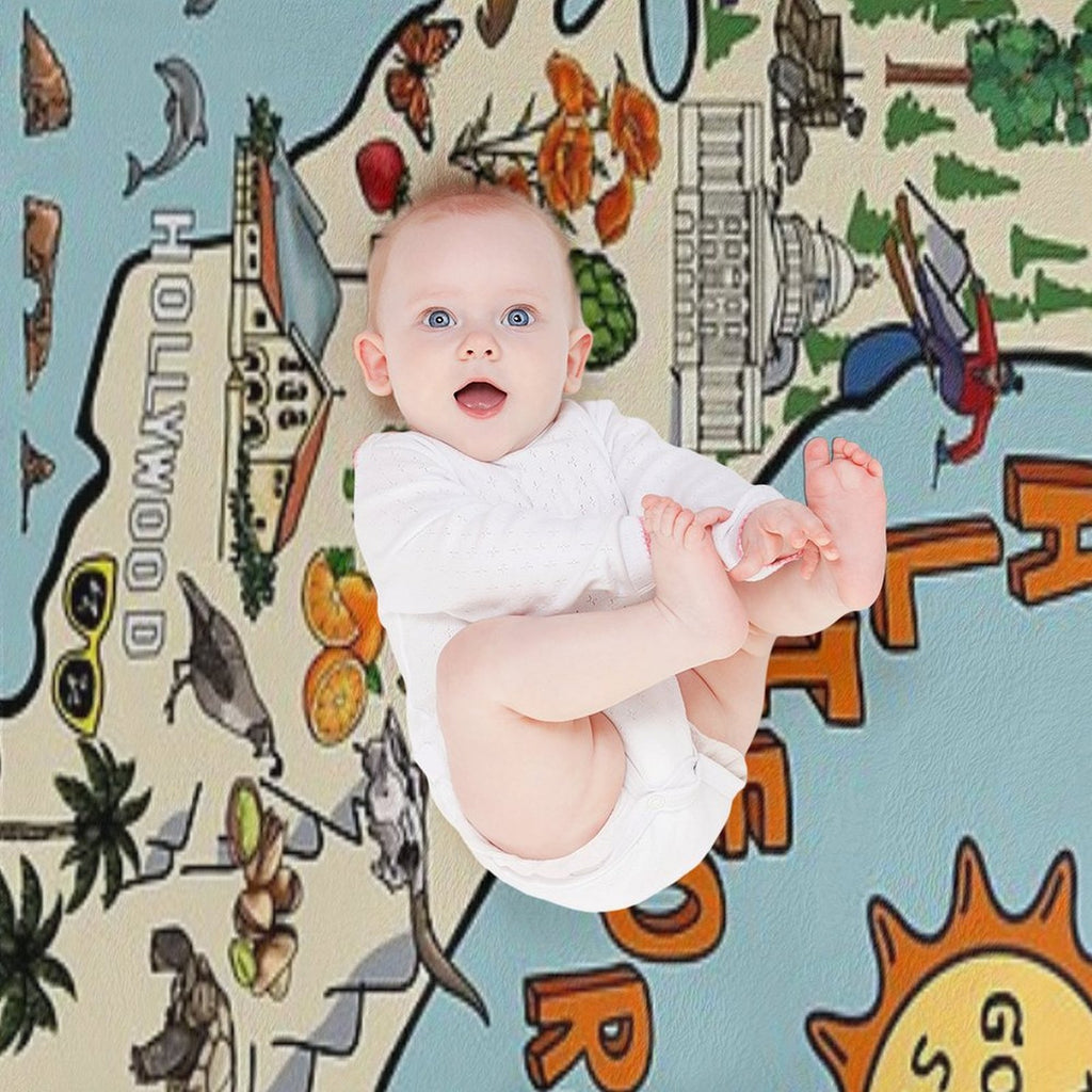 California State Map with Colorful Pictures Plush Throw Blanket