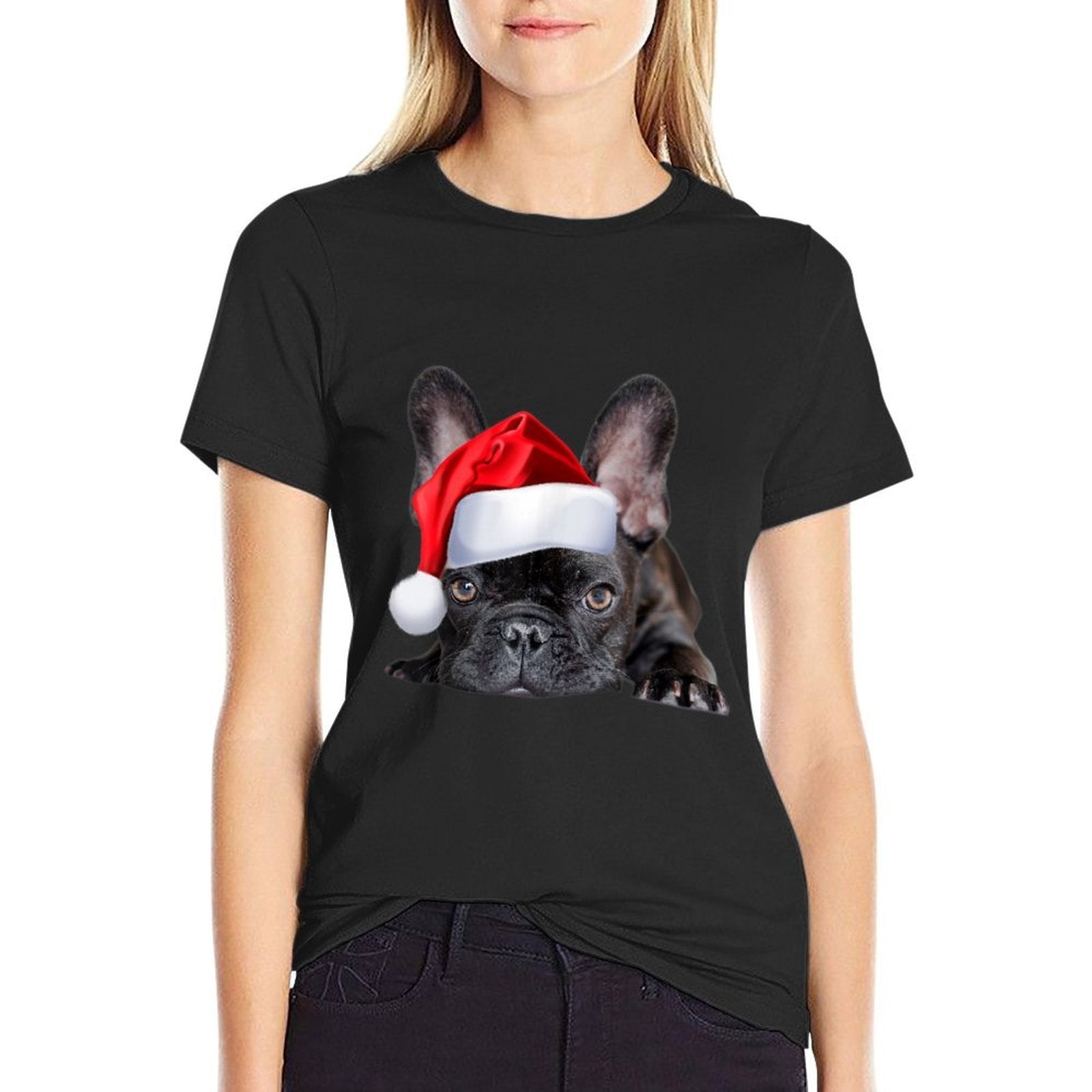 Cute French Bulldog Santa Hat Frenchie Image Christmas Gift  Heathered Texture T-Shirt