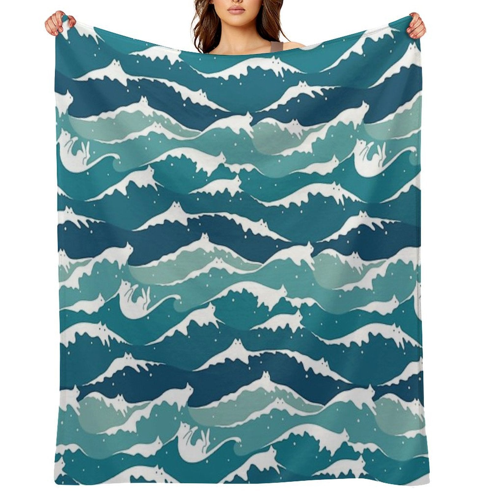 Cat Landscape 135 Cat Waves Machine-washable Throw Blanket