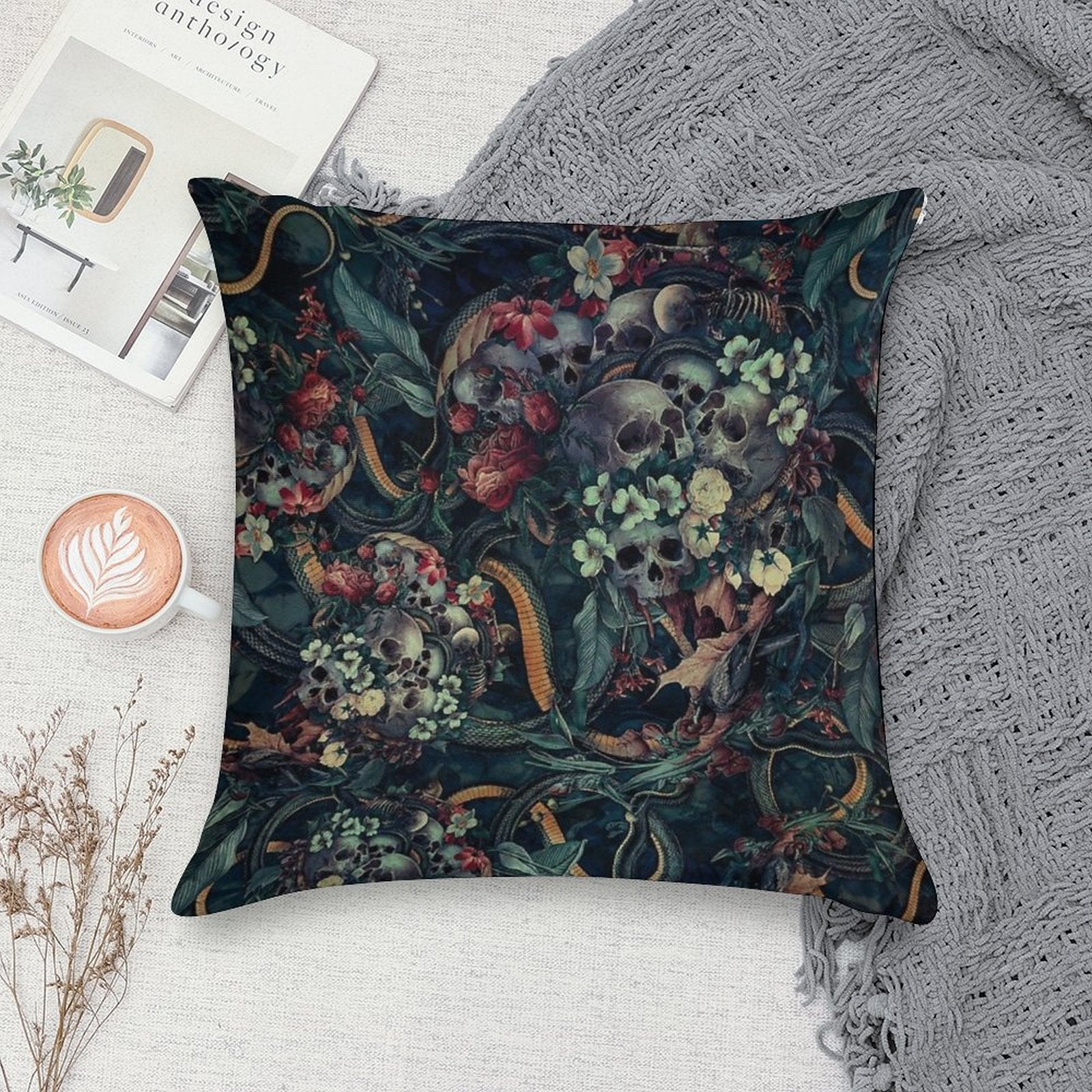 Skulls And Snakes Soft Bedroom Essential Throw Pillow