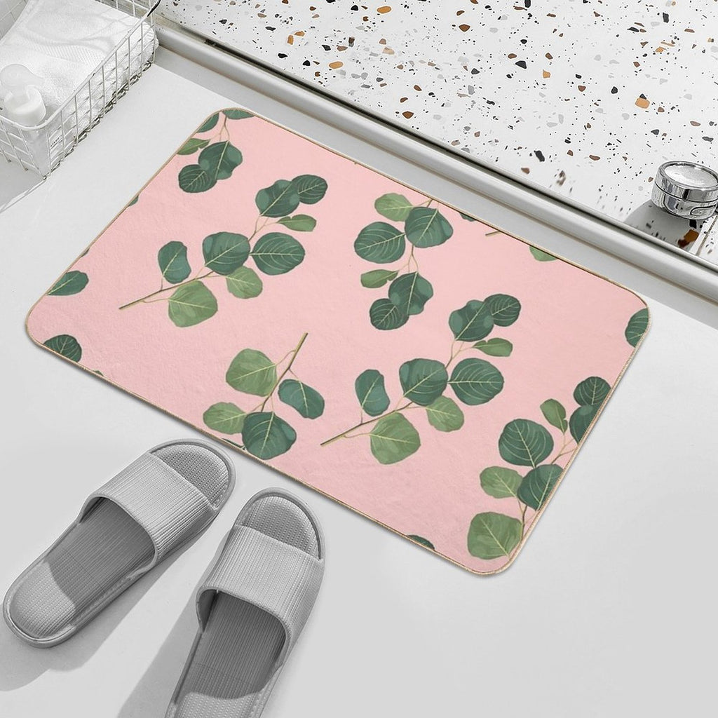 Floral Abstract Seamless Pattern with Eucalyptus Branches.  Long-Lasting Bath Mat