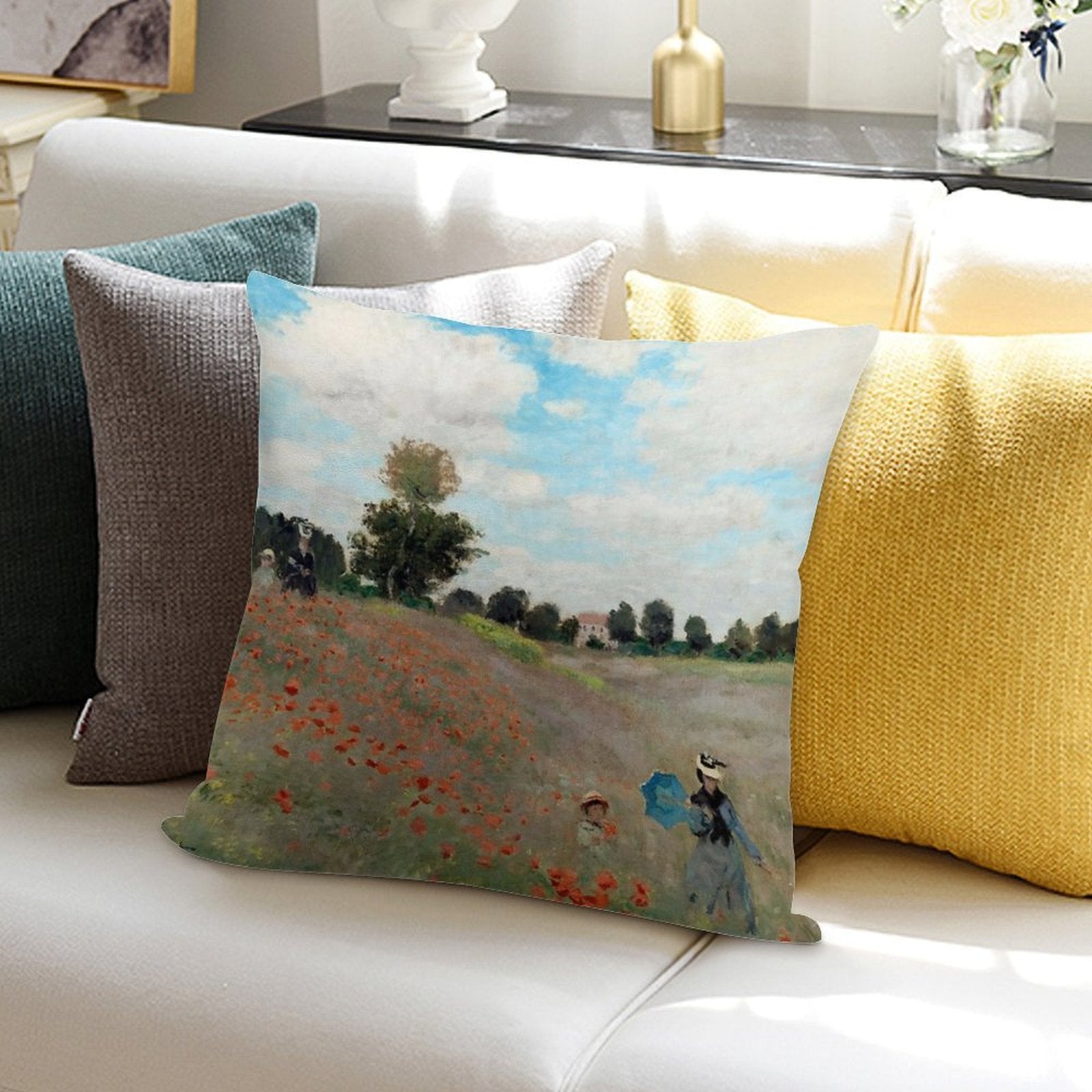 Poppy Field - Claude Monet - 1873 Soft Bedroom Essential Throw Pillow