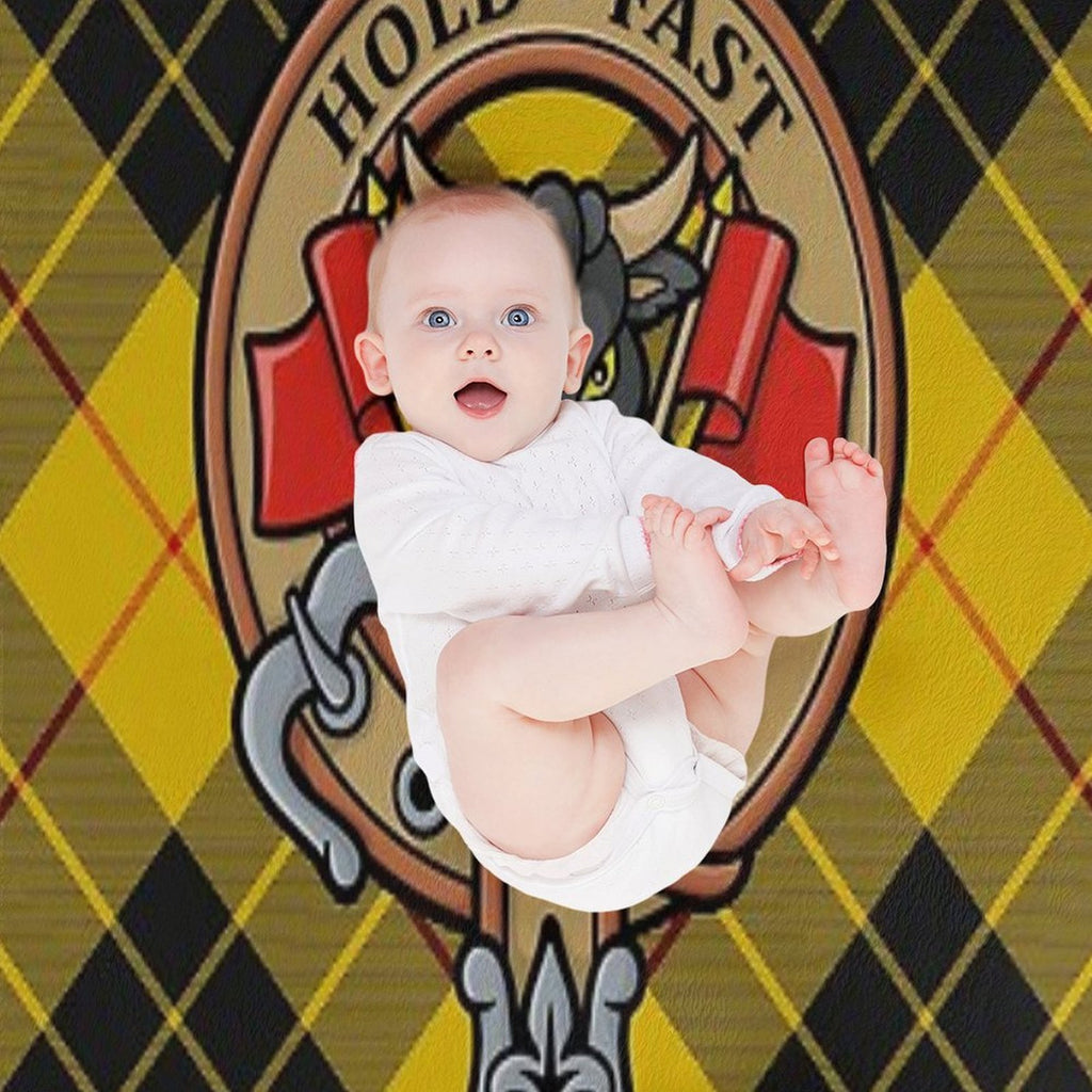 Clan MacLeod Crest over Yellow Tartan Premium Throw Blanket