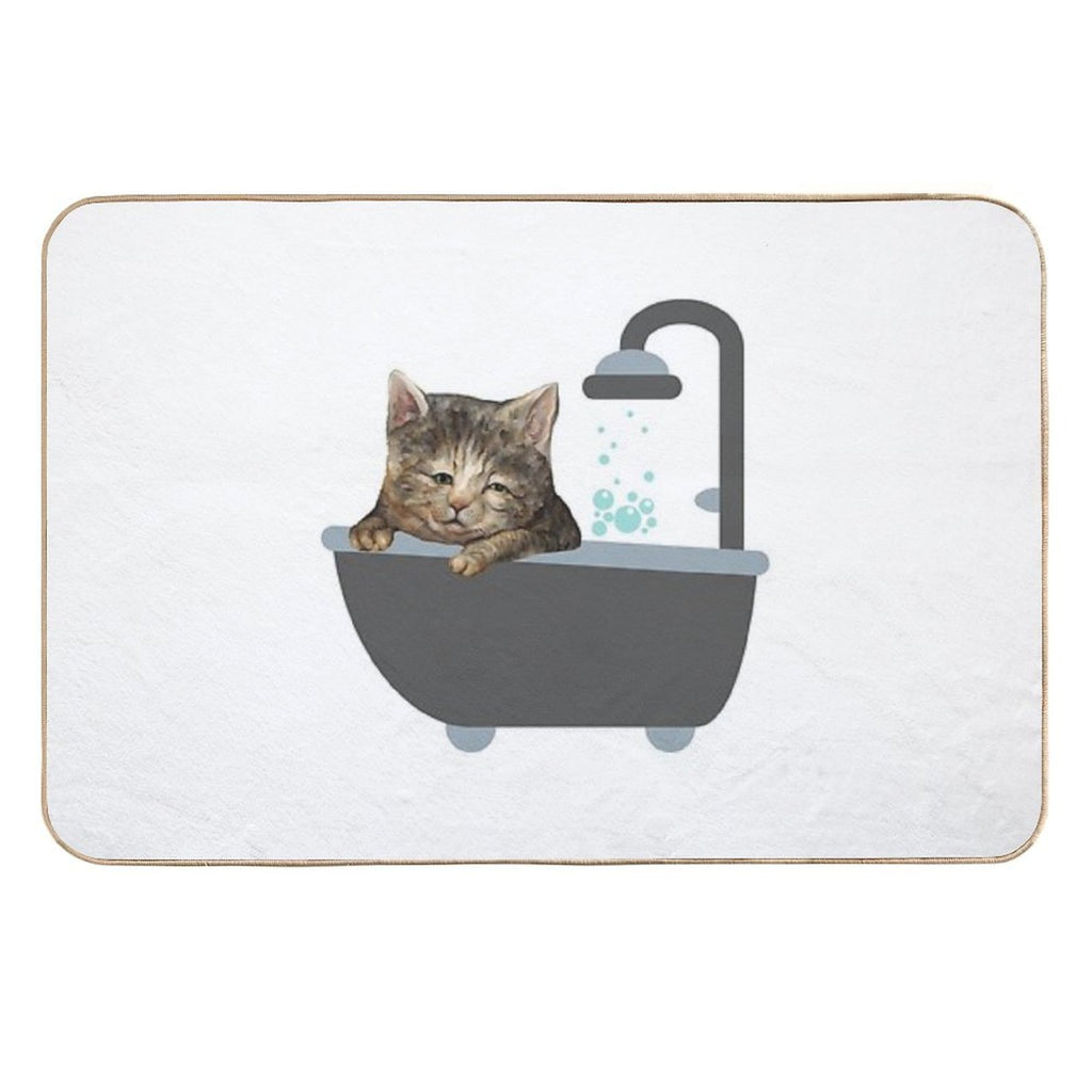 Bath Cat A Funny And Cute Lazy Cat Design  Pet-Safe Bath Mat
