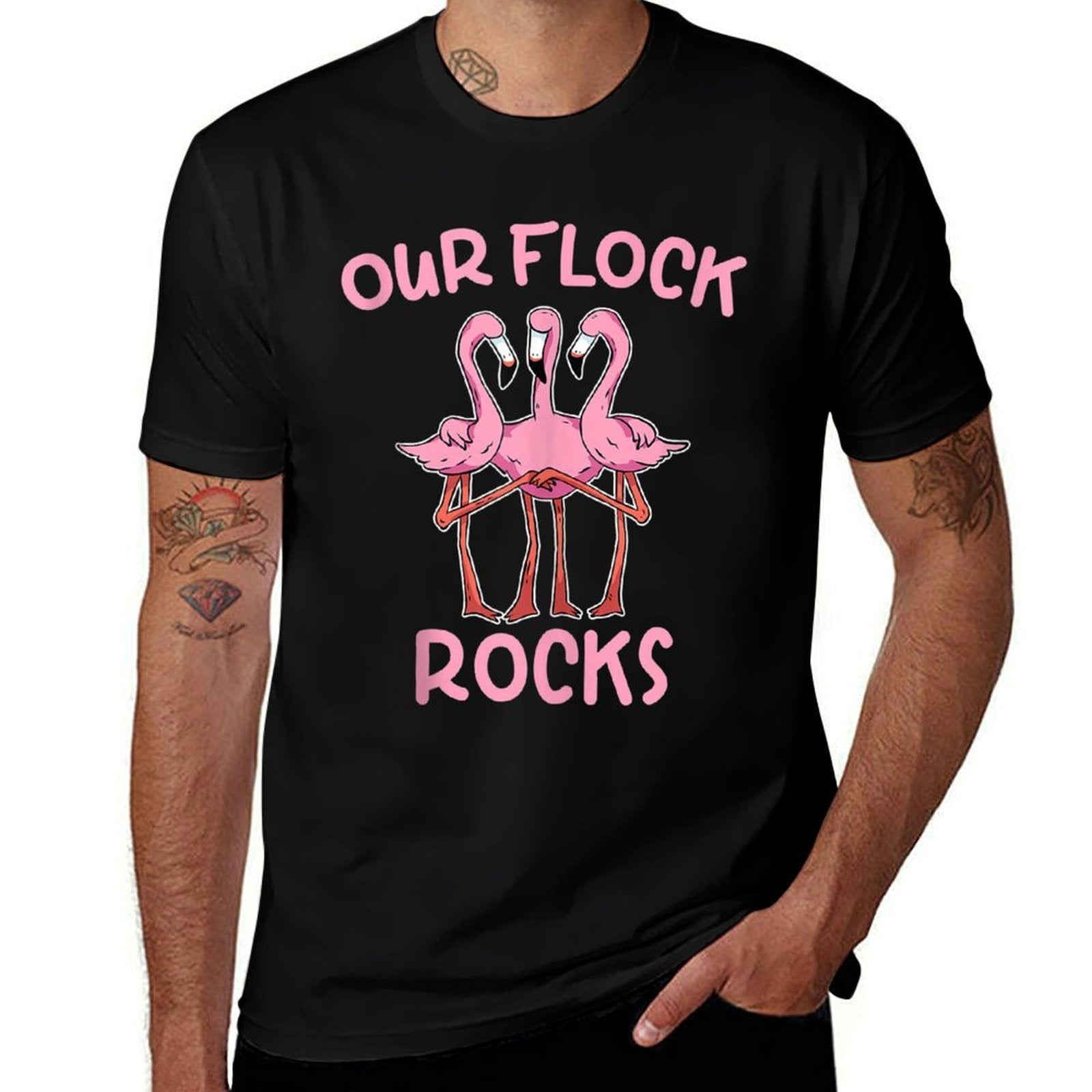 Our Flock Rocks Flamingo Matching Family Vacation Group Comfortable T-Shirt