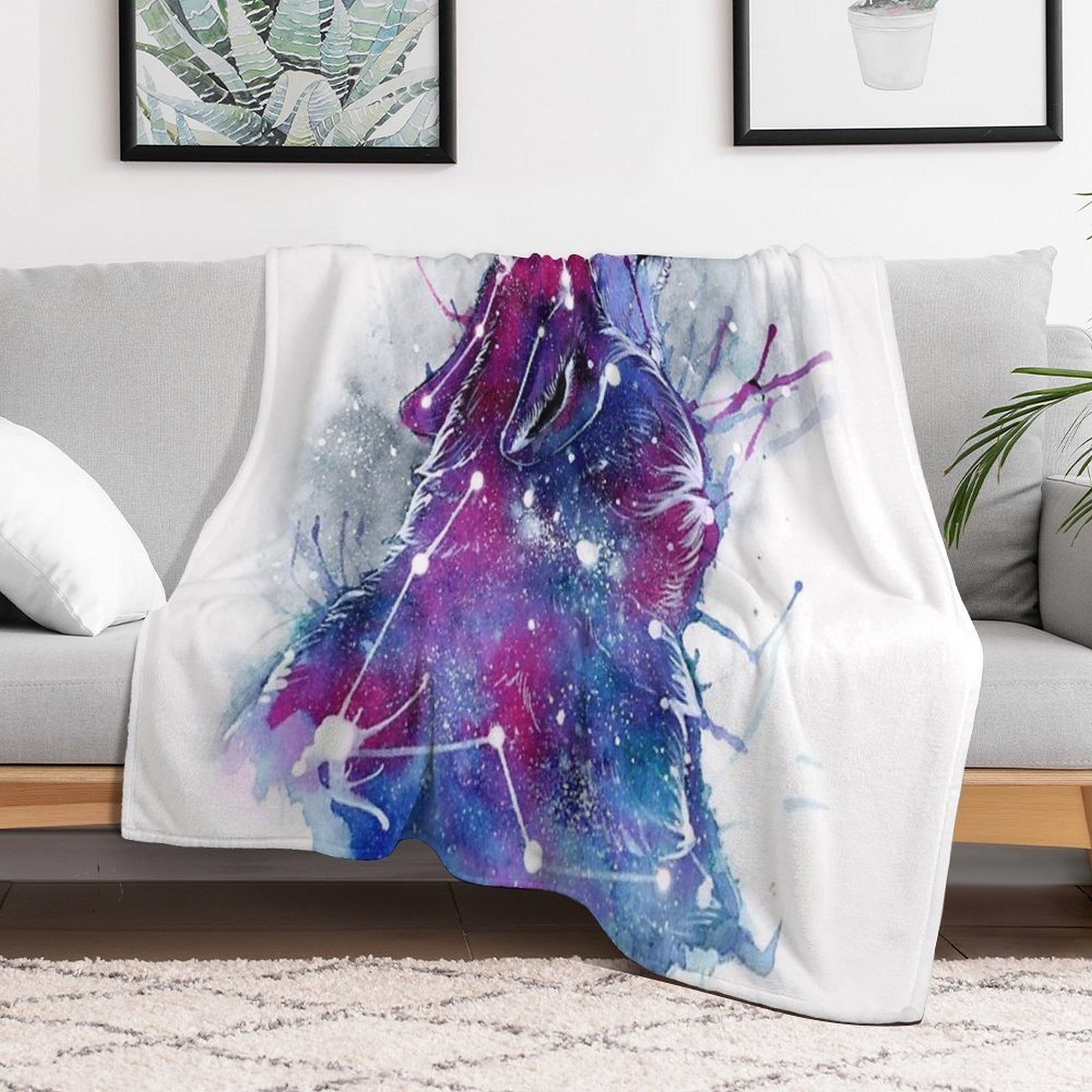 Galaxy Wolf Machine-washable Throw Blanket