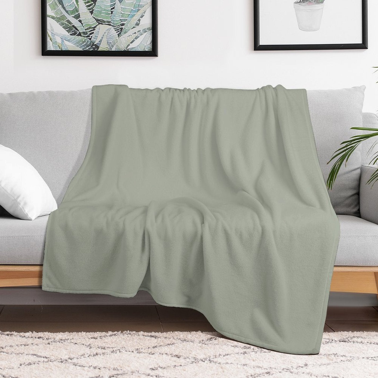 Desert Sage Grey Green Solid Color Shrink-resistant Throw Blanket