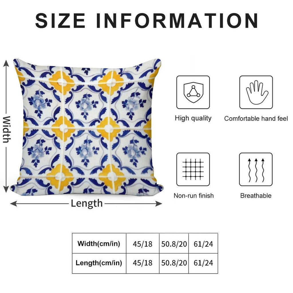 Portuguese Blue And Yellow Tiles Soft Fade-Resistant Throw Pillow