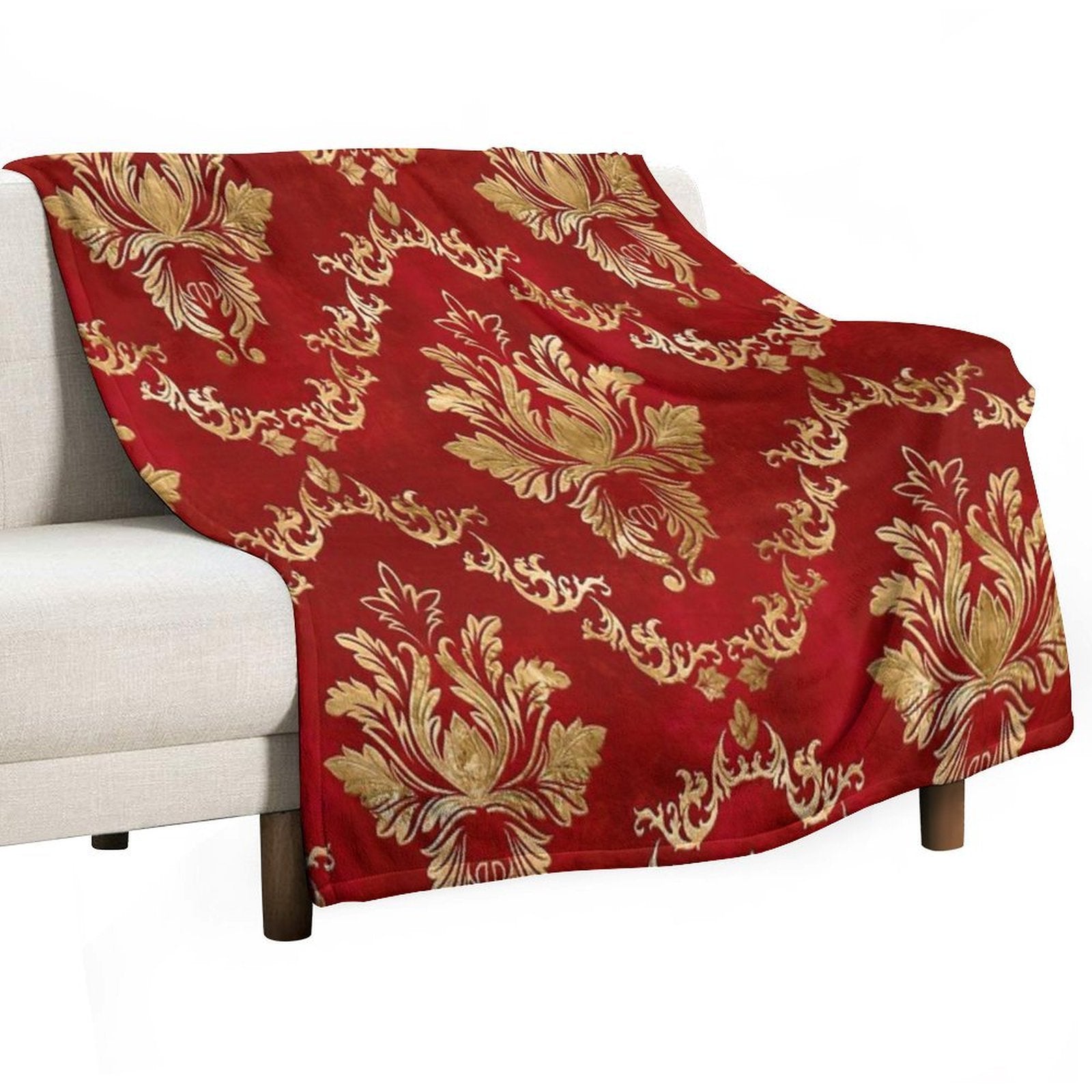 Oriental Vintage Damask Pattern - Red And Gold Shrink-resistant Throw Blanket