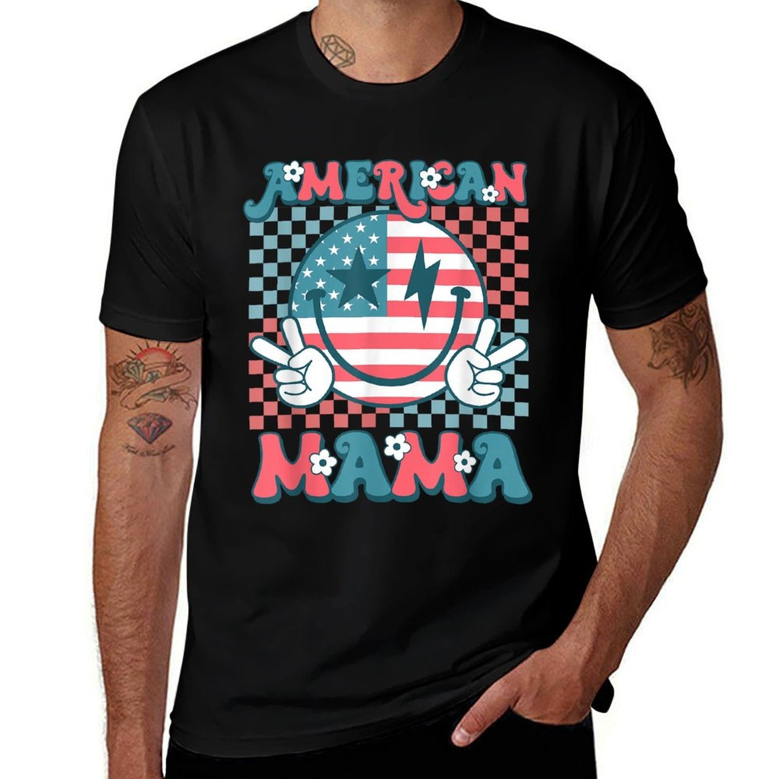 Retro Groovy Fourth 4th of July Smile For Mom American Mama  Breathable T-Shirt