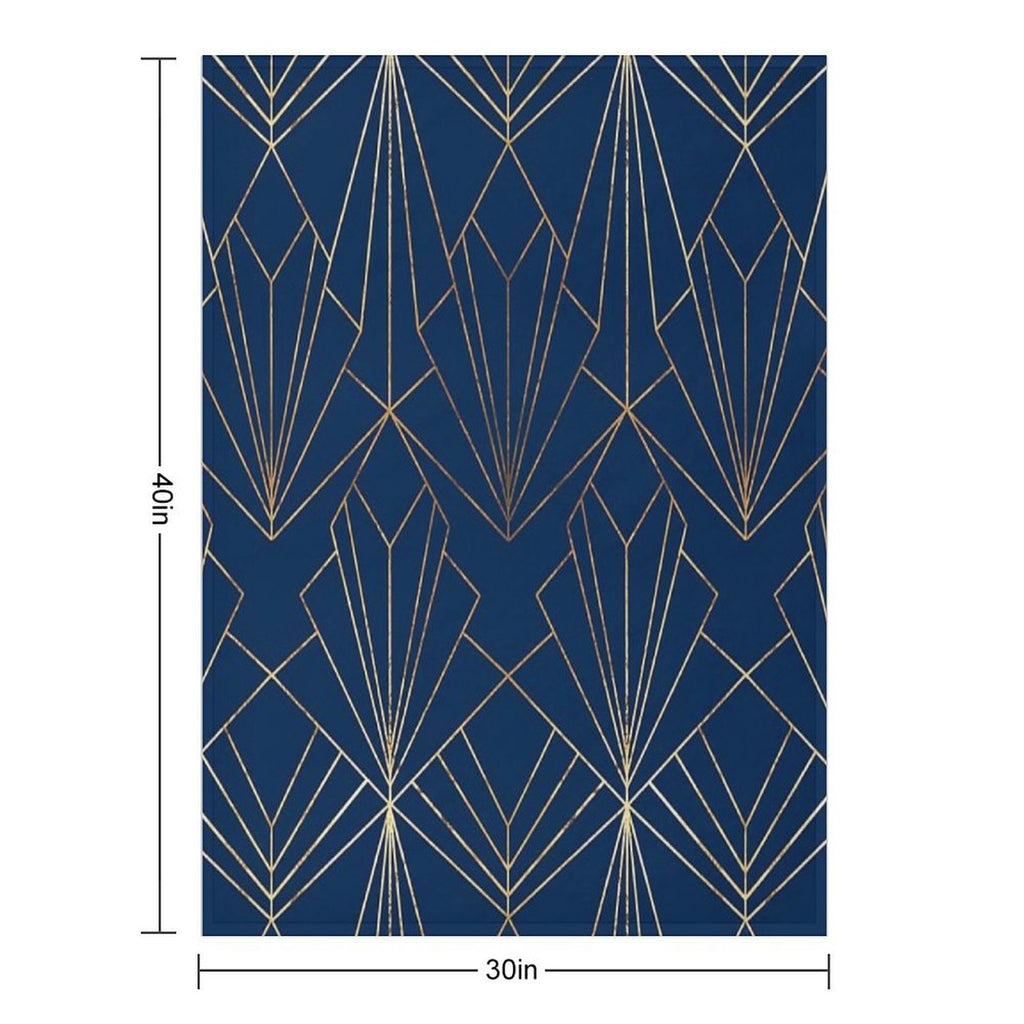 Art Deco in Navy Blue - Large Scale Shrink-resistant Throw Blanket