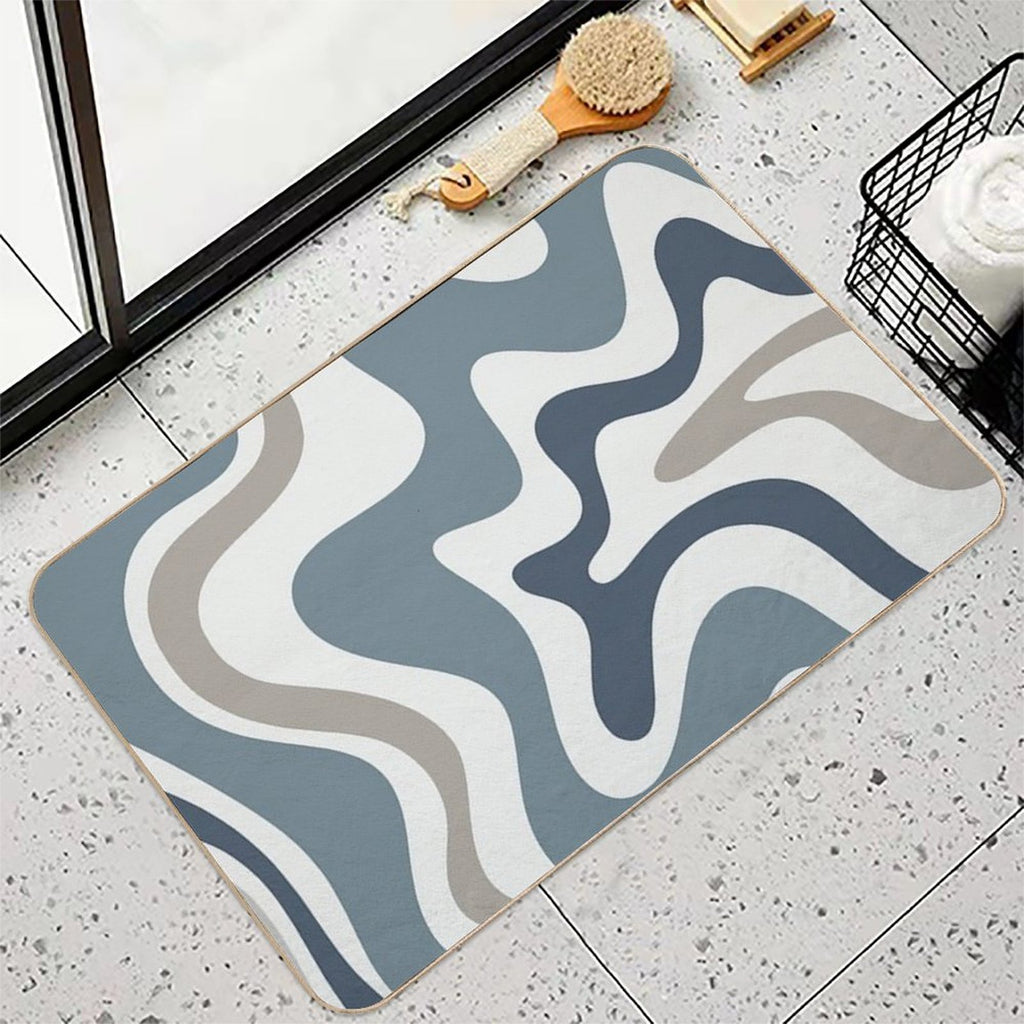 Liquid Swirl Contemporary Abstract in Neutral Blue Grey on Nearly White  Absorbent Bath Mat