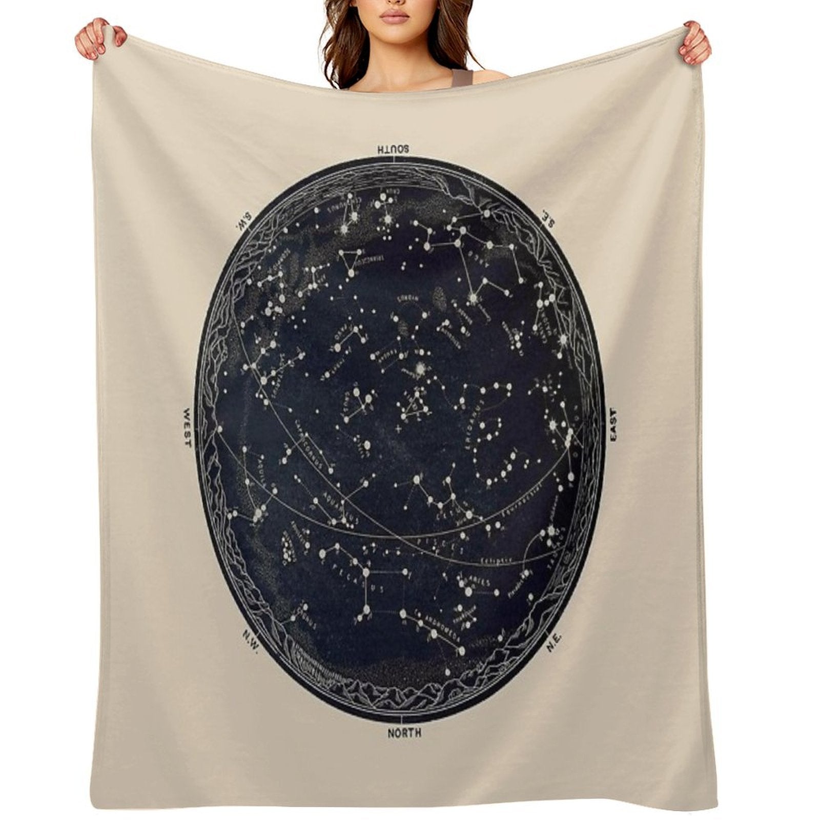 Antique Map of The Night Sky, 19th Century Astronomy Quick-dry Throw Blanket