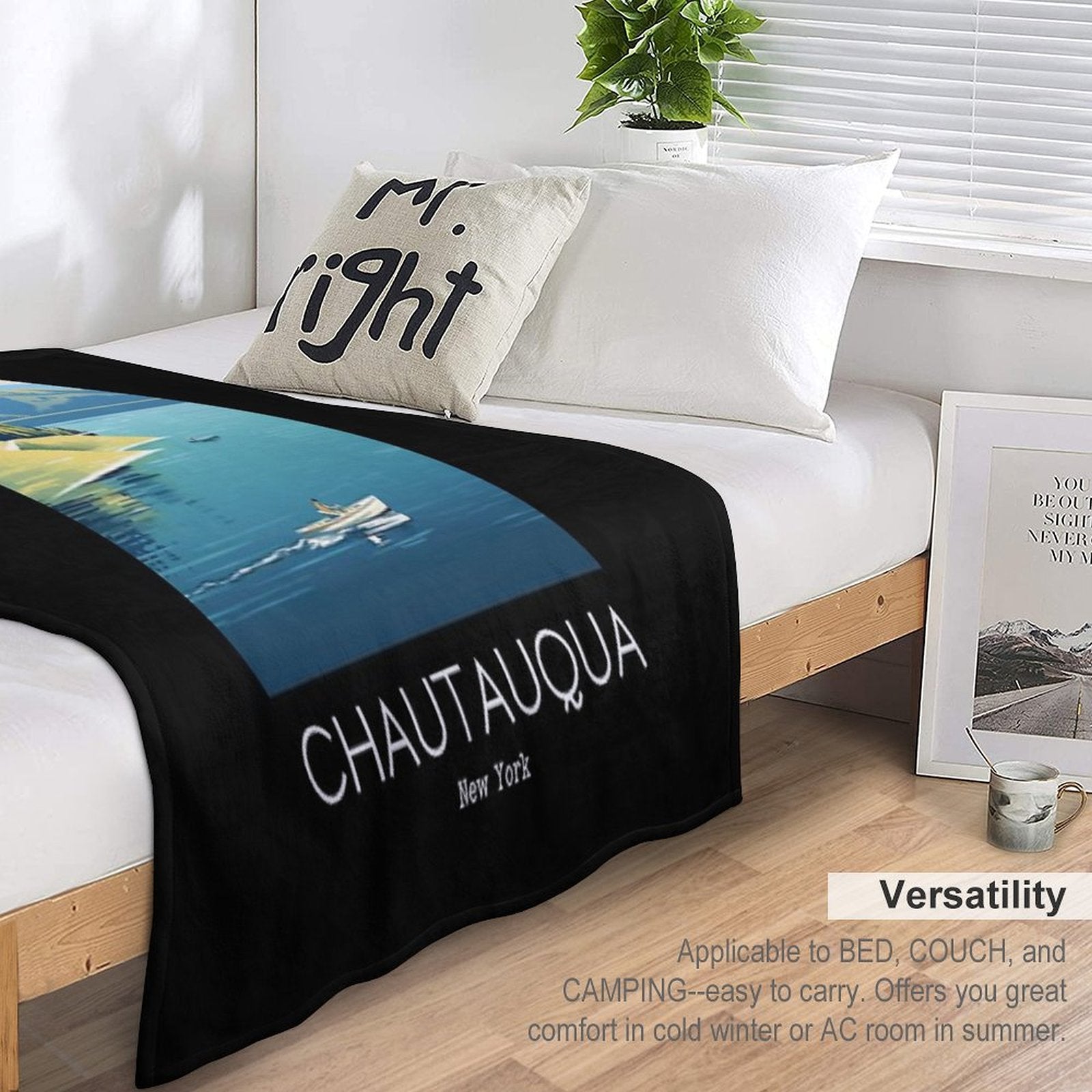 A Vintage Travel Illustration of Chautauqua Lake - New York - US Sustainable Throw Blanket