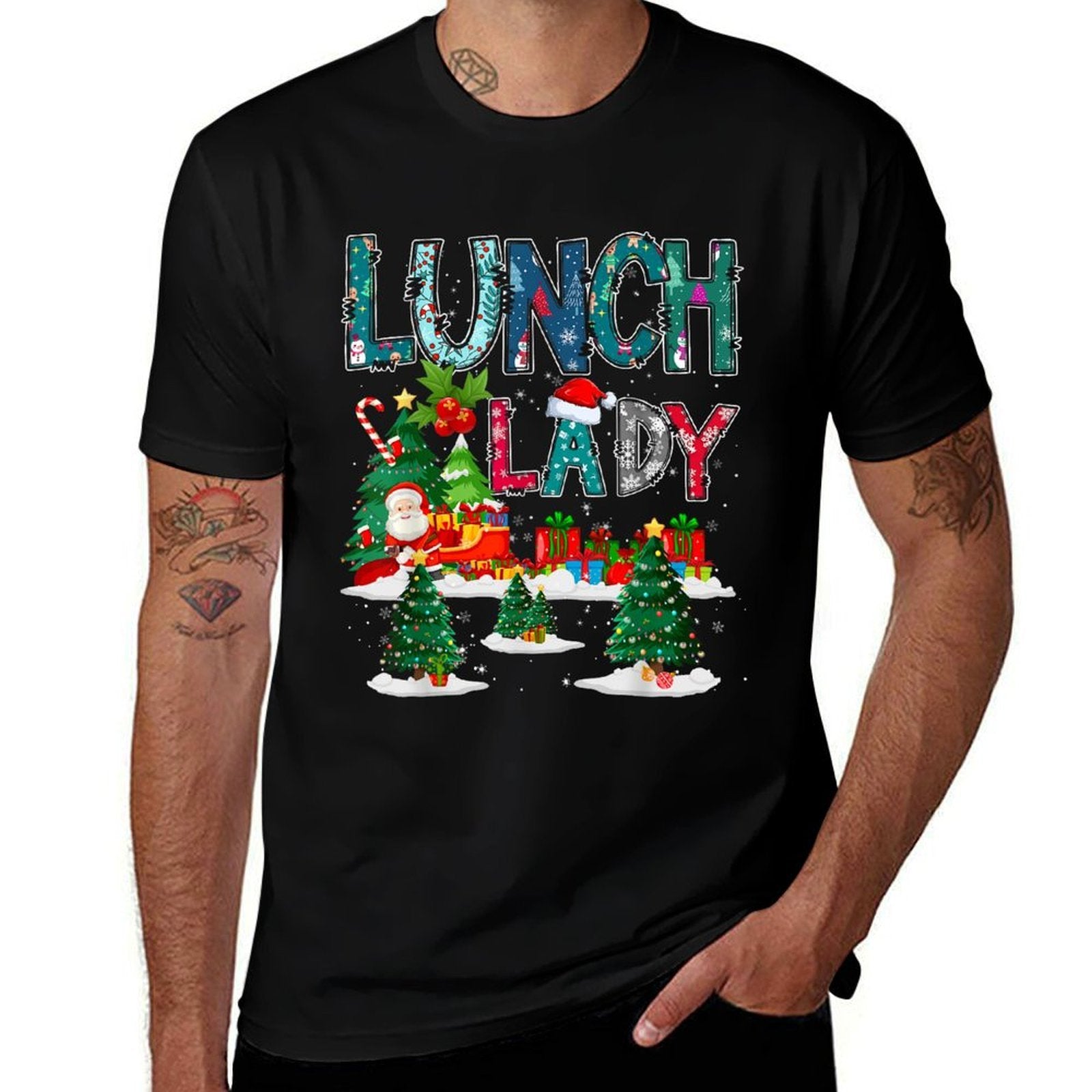 Lunch Lady Santa Claus Christmas Tree Ornaments Xmas Holiday  Stretchy T-Shirt