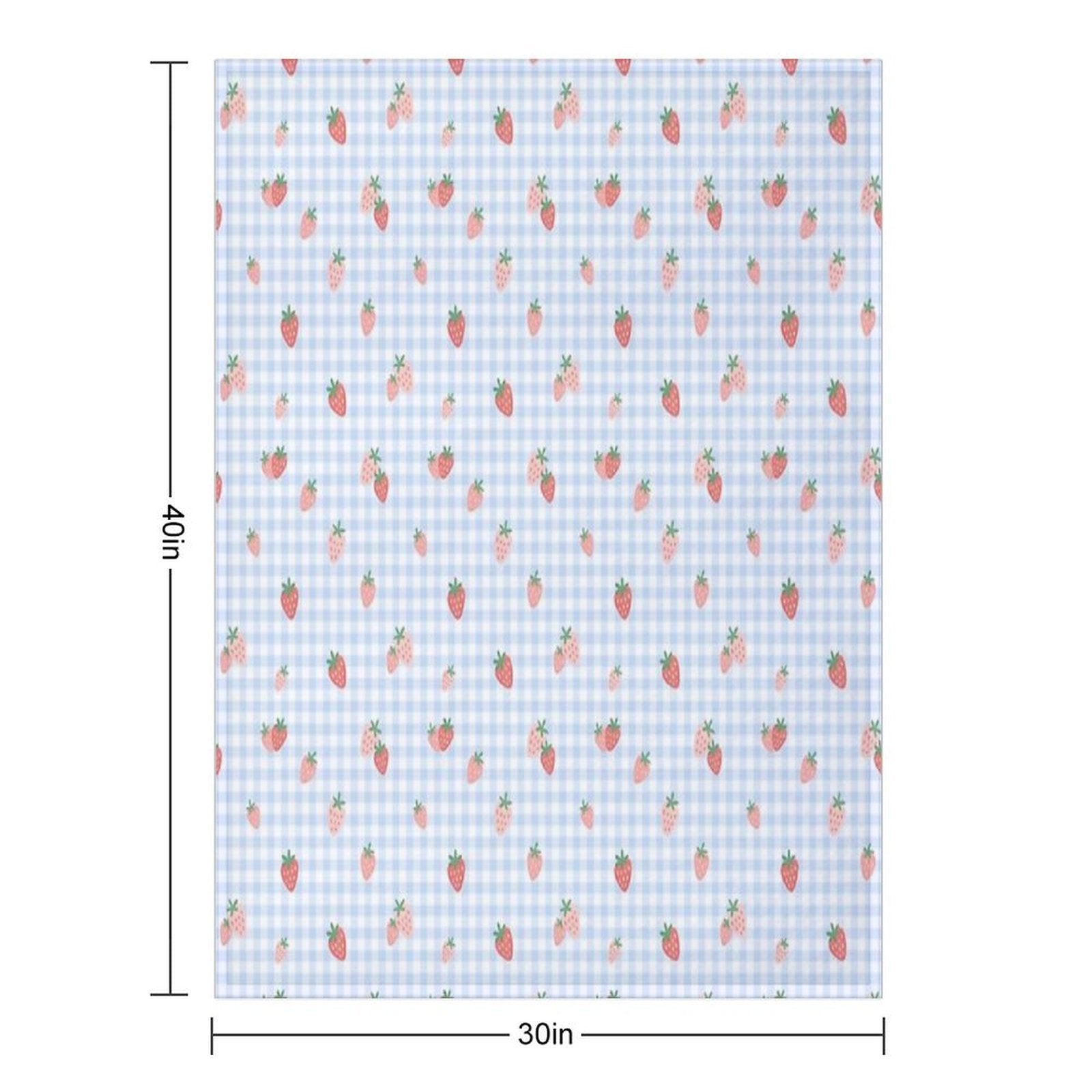 Strawberry Gingham Blue Cottagecore Pattern Plush Throw Blanket
