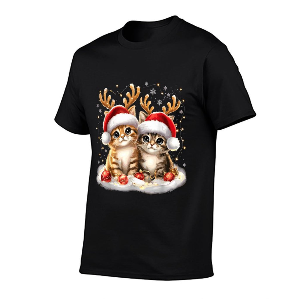 Cat Christmas Light Reindeer Santa  Breathable T-Shirt