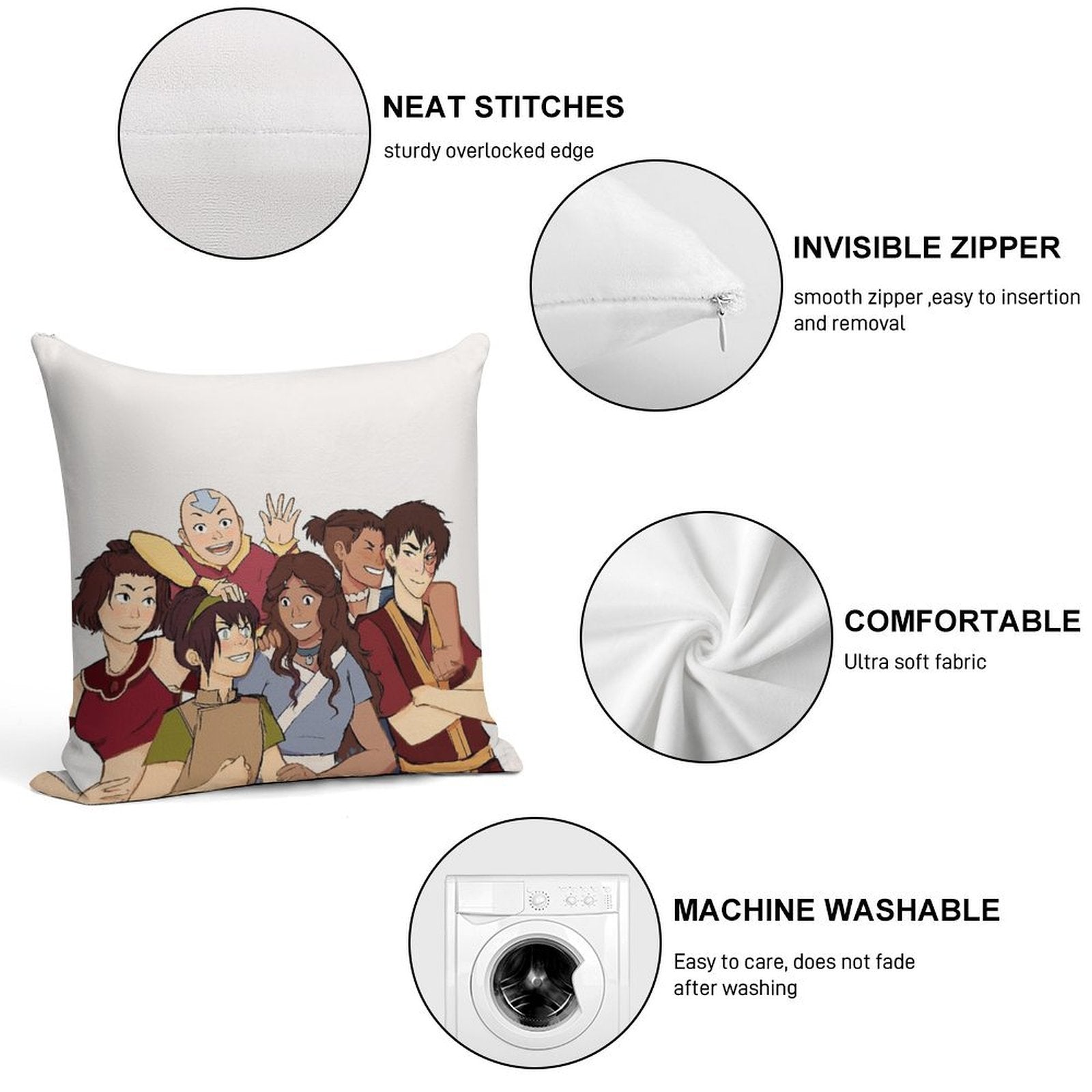 ATLA The Gaang Soft Luxury Feel Throw Pillow