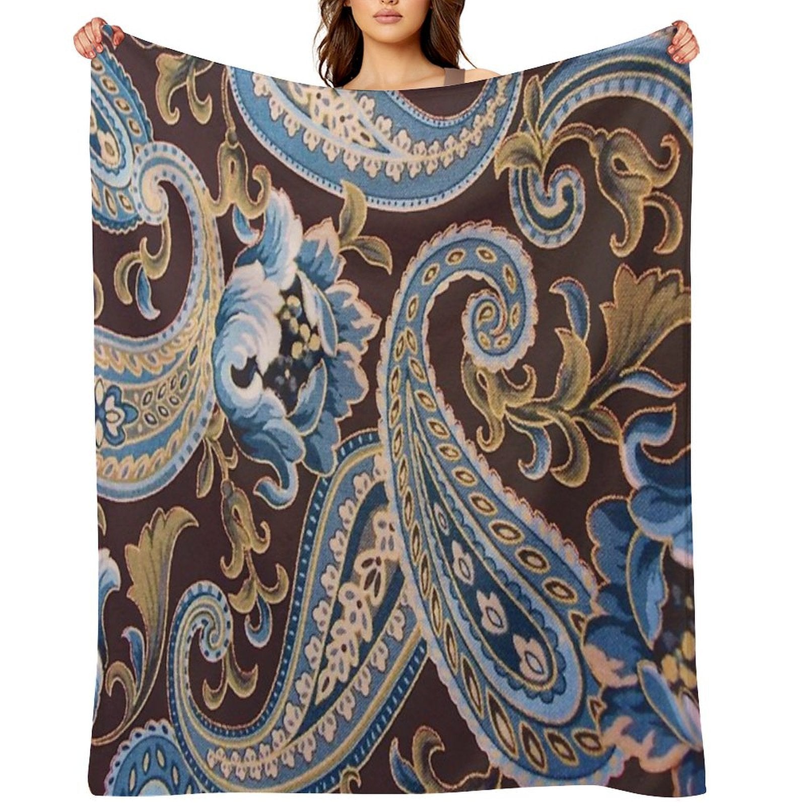 Blue Brown Vintage Paisley Shrink-resistant Throw Blanket