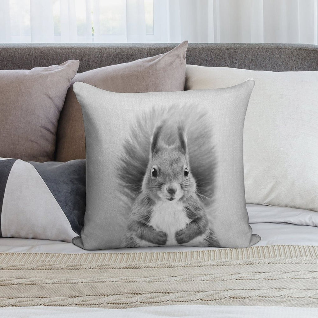 Squirrel 2 - Black & White Soft Warmth Comfort Throw Pillow