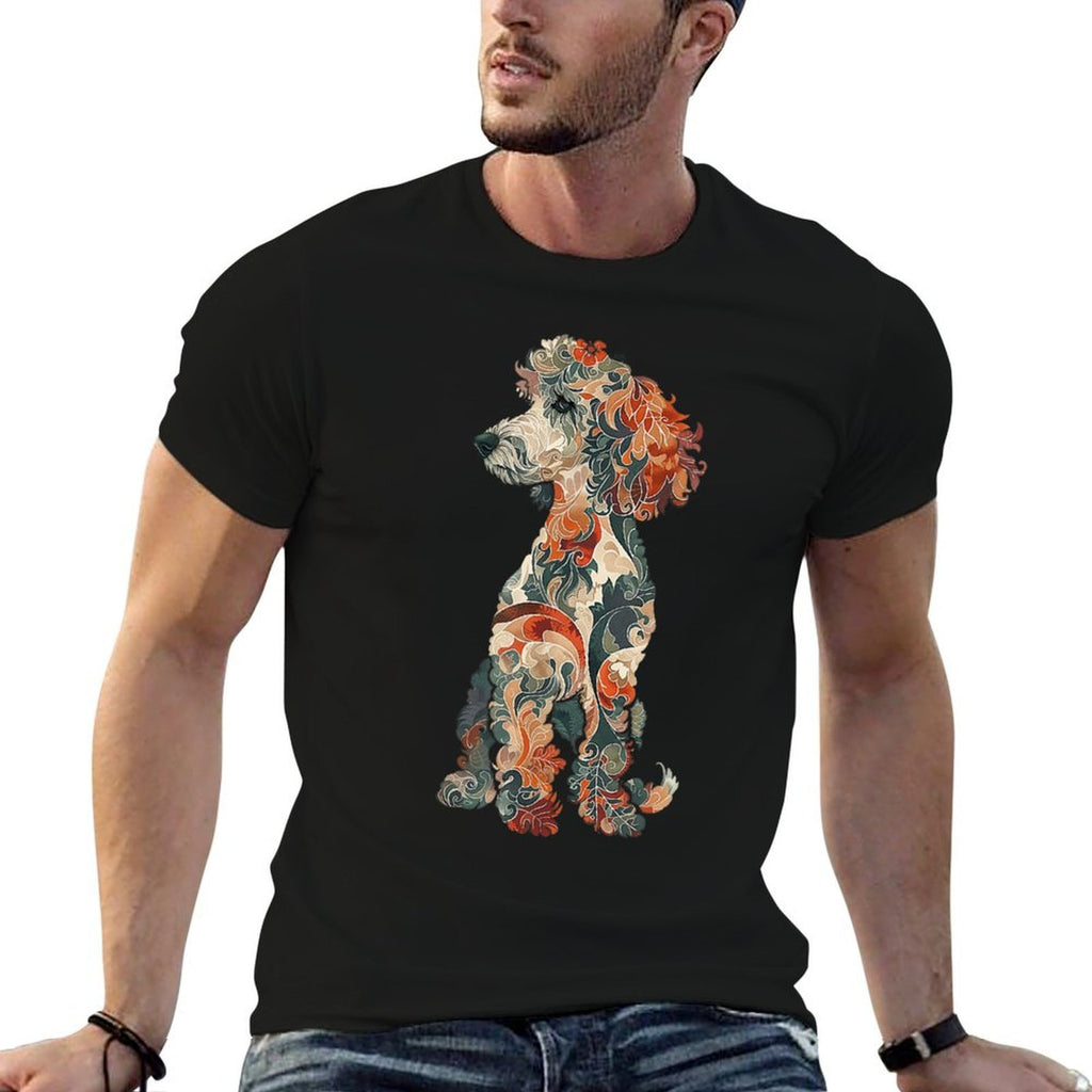 Womens  Girls Multicolored Cute Folk Art Poodle Lover  Soft T-Shirt