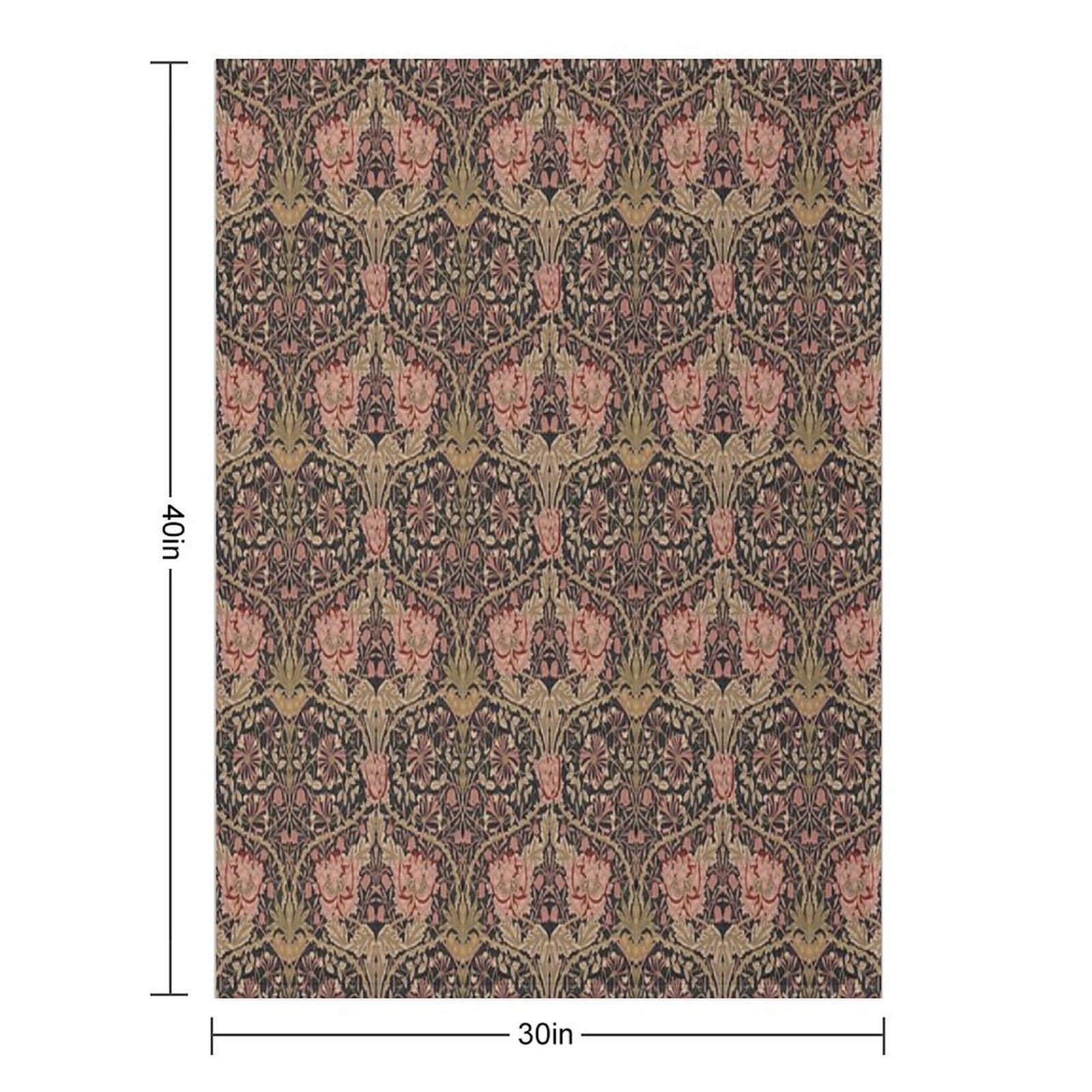 Honeysuckle Trellis Rich Black William Morris Pattern Compact Throw Blanket