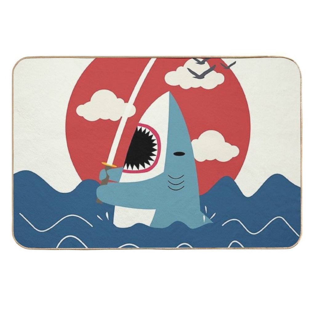 Retro Samurai Shark  Fade-Resistant Bath Mat