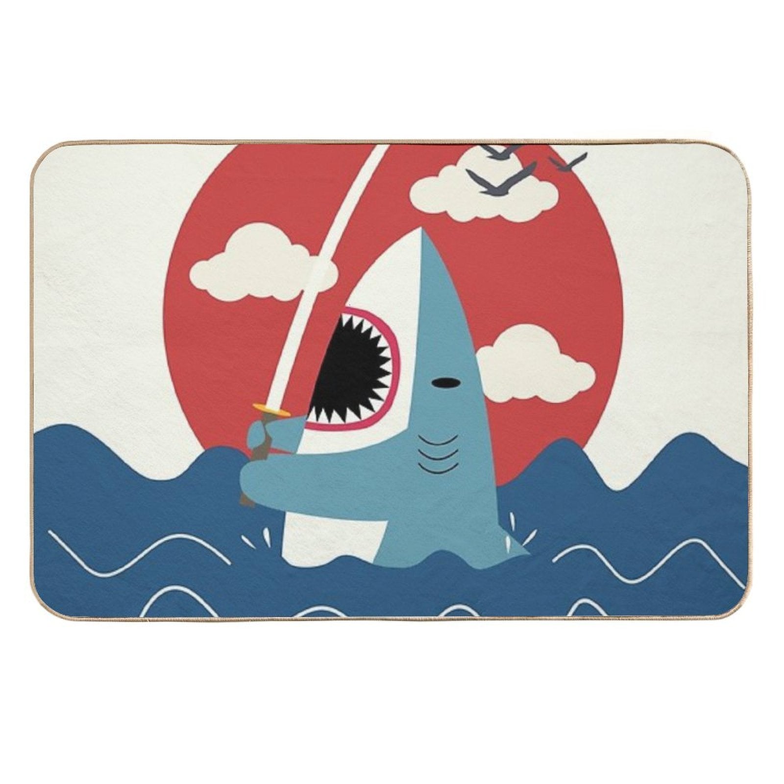 Retro Samurai Shark  Fade-Resistant Bath Mat