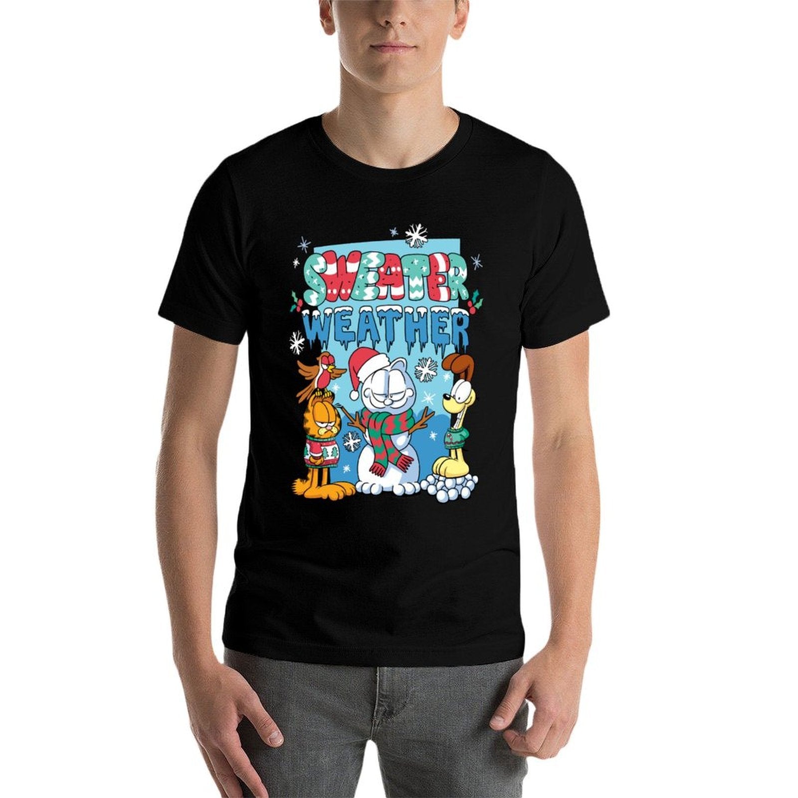 Garfield And Odie Christmas Sweater Weather  Tagless Design T-Shirt