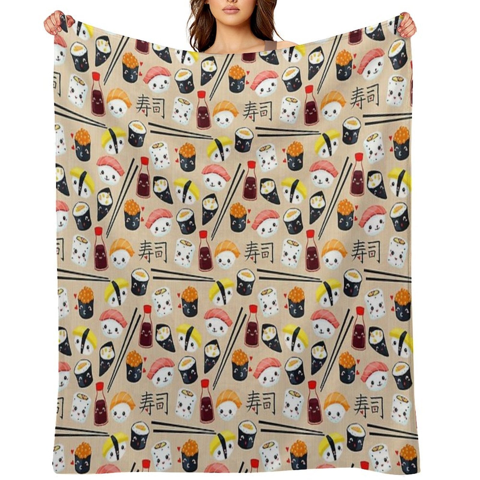 Kawaii Sushi Anti-pilling Throw Blanket