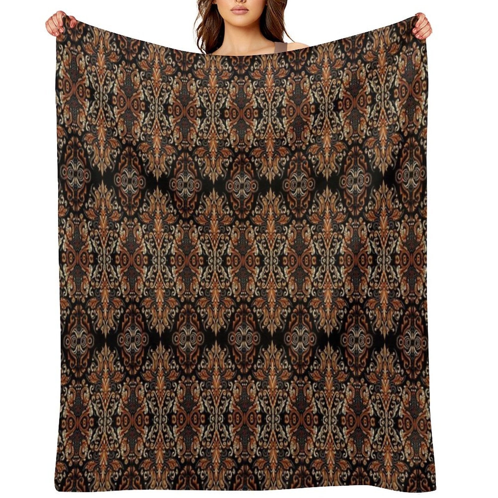 Original Wayang Prambanan Indonesian Brown Batik Eco-conscious Throw Blanket